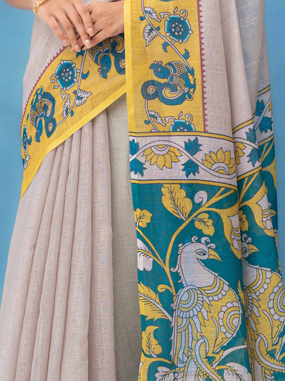 Grey Cotton Linen Saree