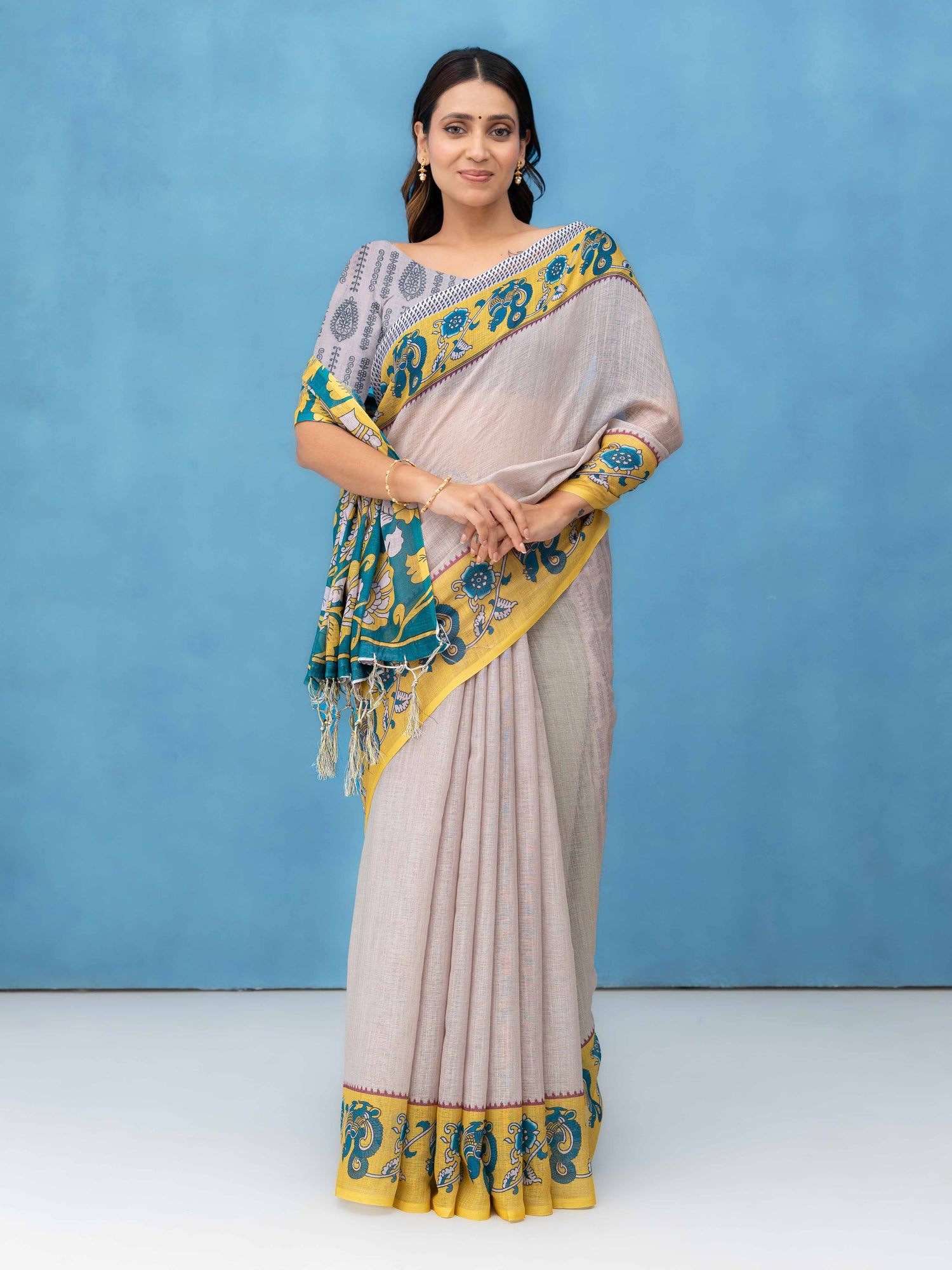 Grey Cotton Linen Saree