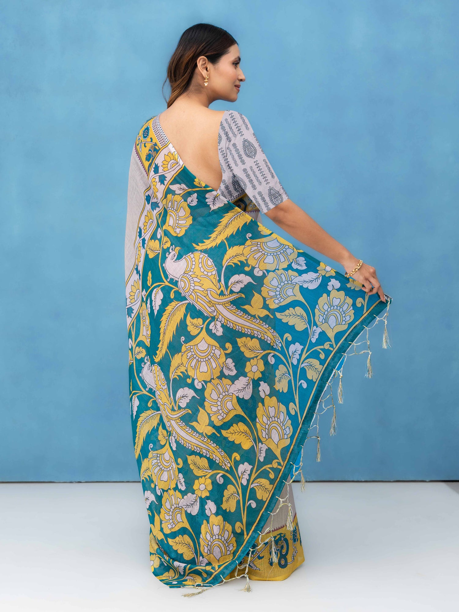 Grey Cotton Linen Saree