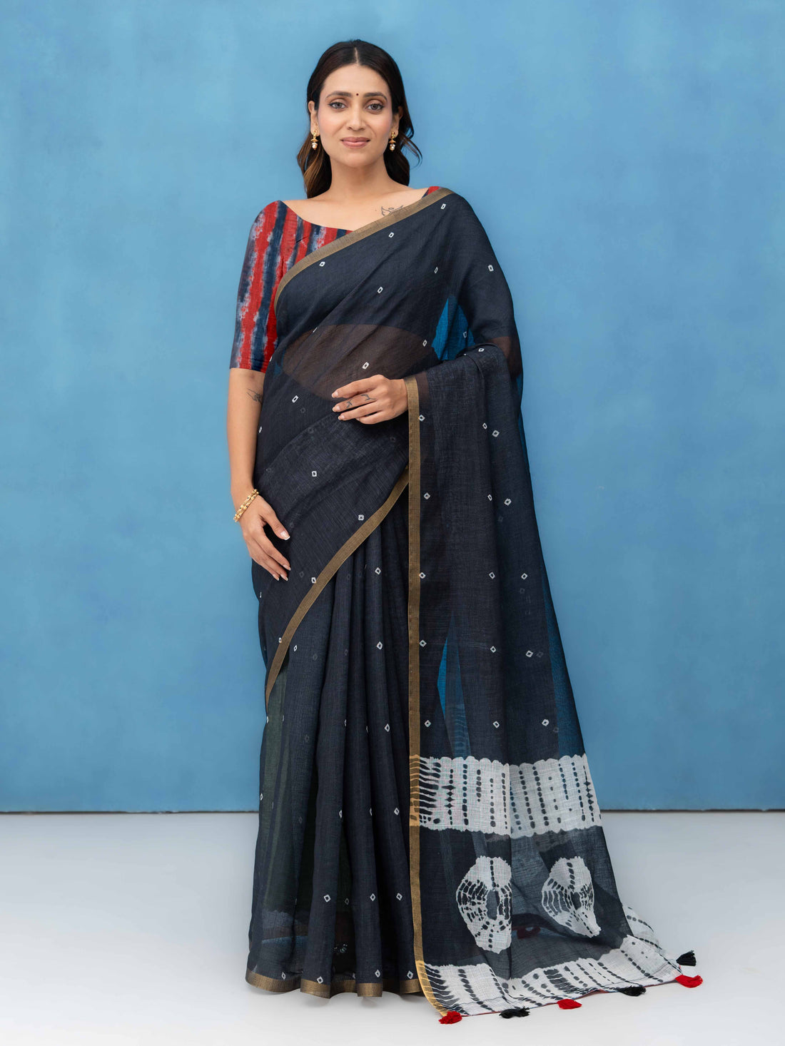 Black Cotton Linen Saree