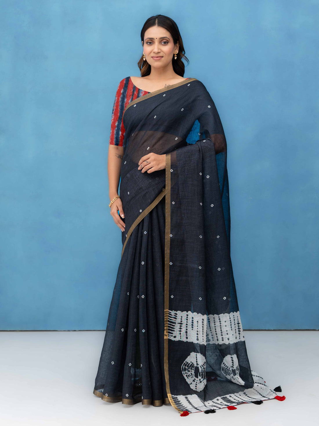 Black Cotton Linen Saree