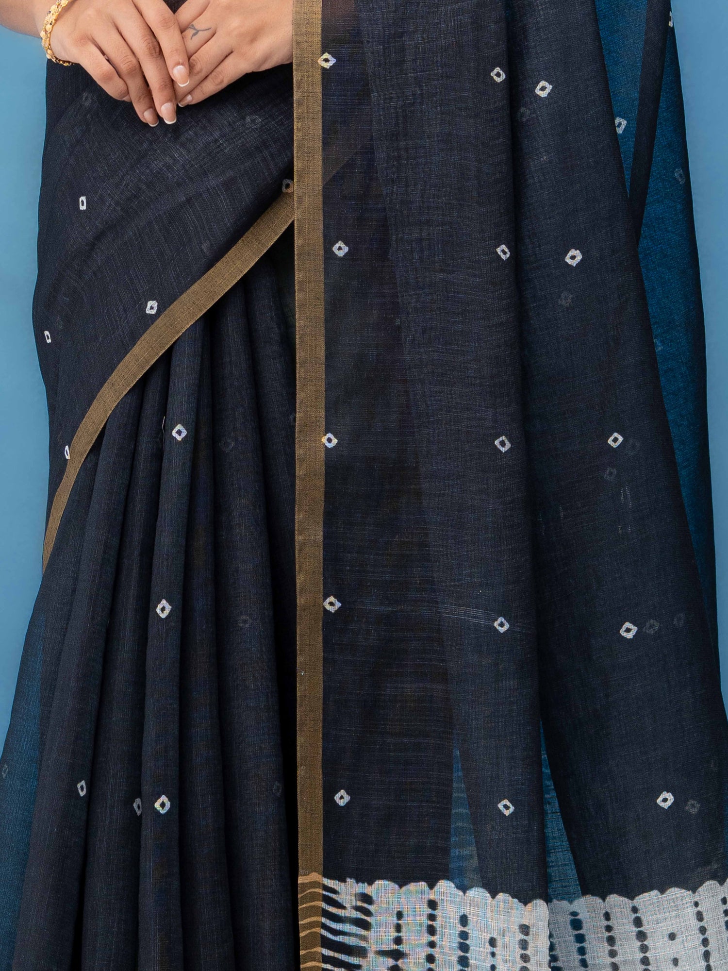 Black Cotton Linen Saree