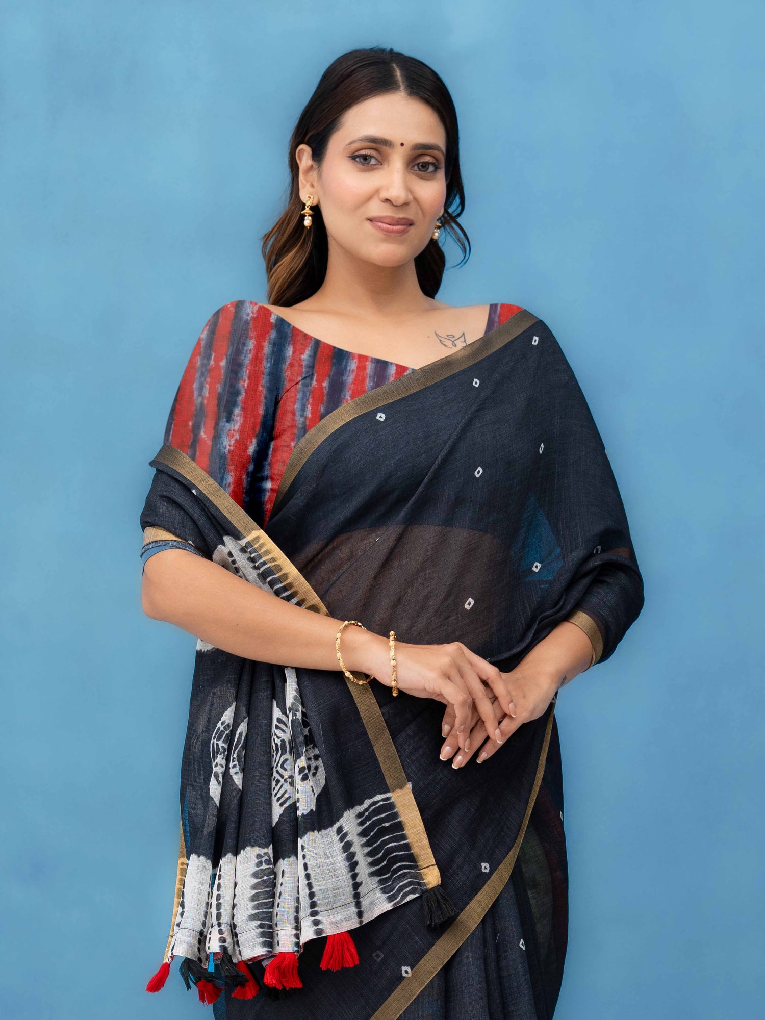Black Cotton Linen Saree