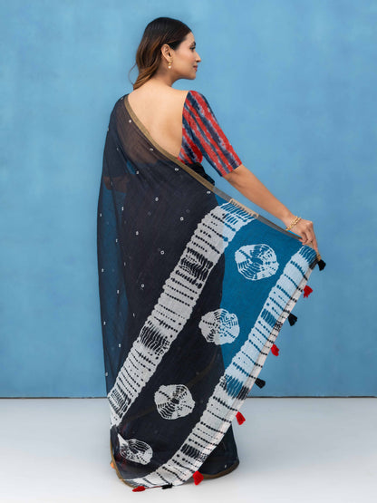 Black Cotton Linen Saree
