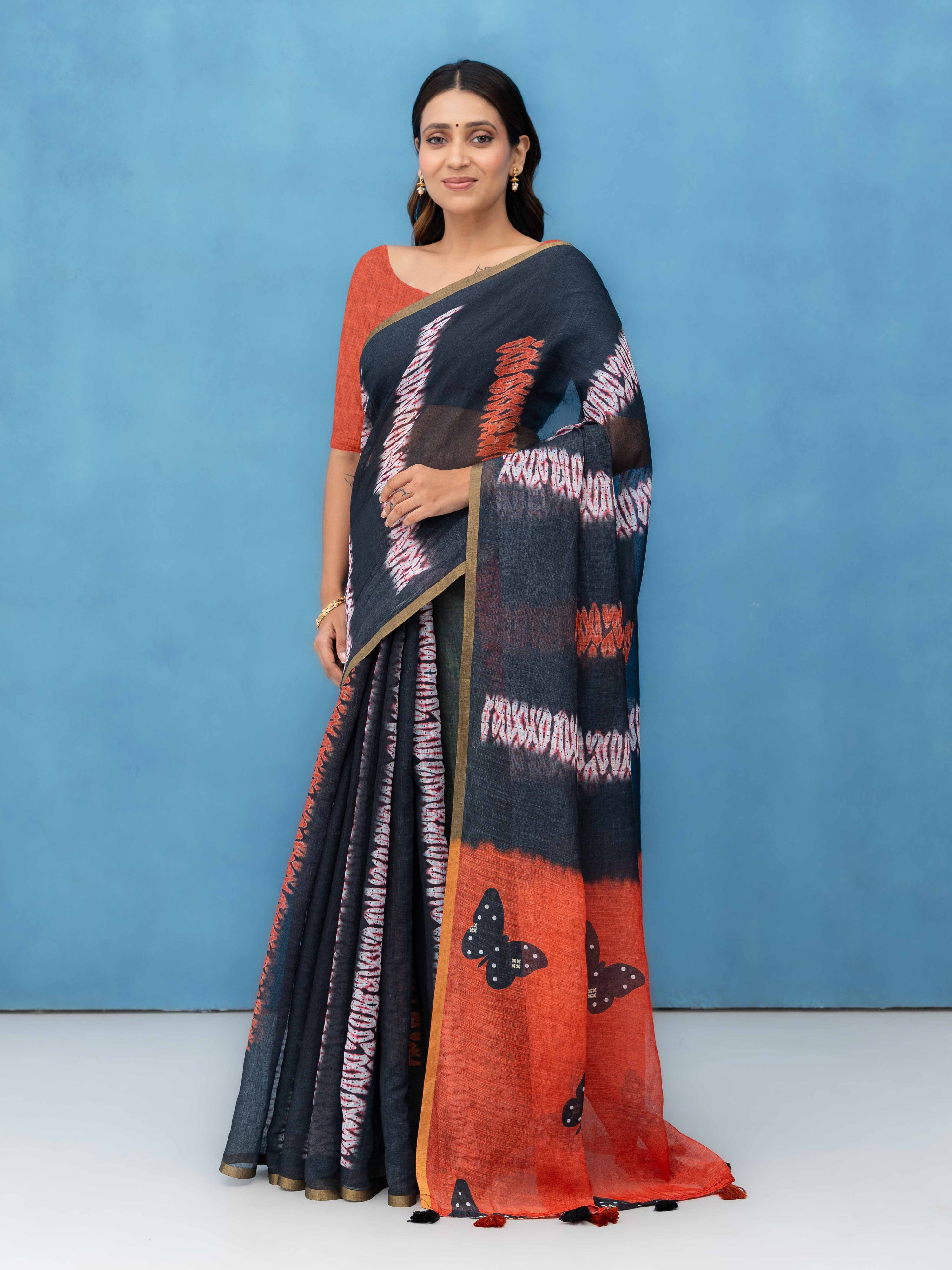 Black Cotton Linen Saree