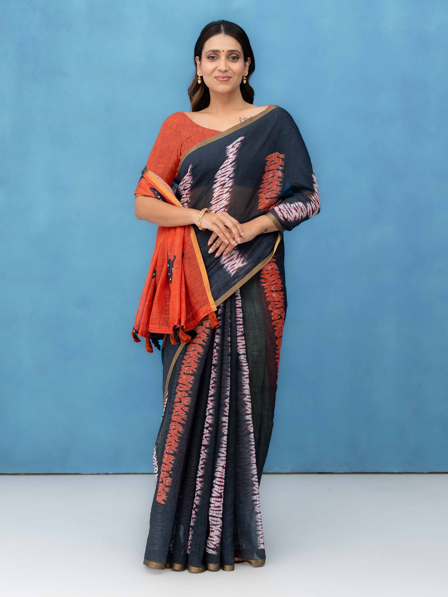 Black Cotton Linen Saree