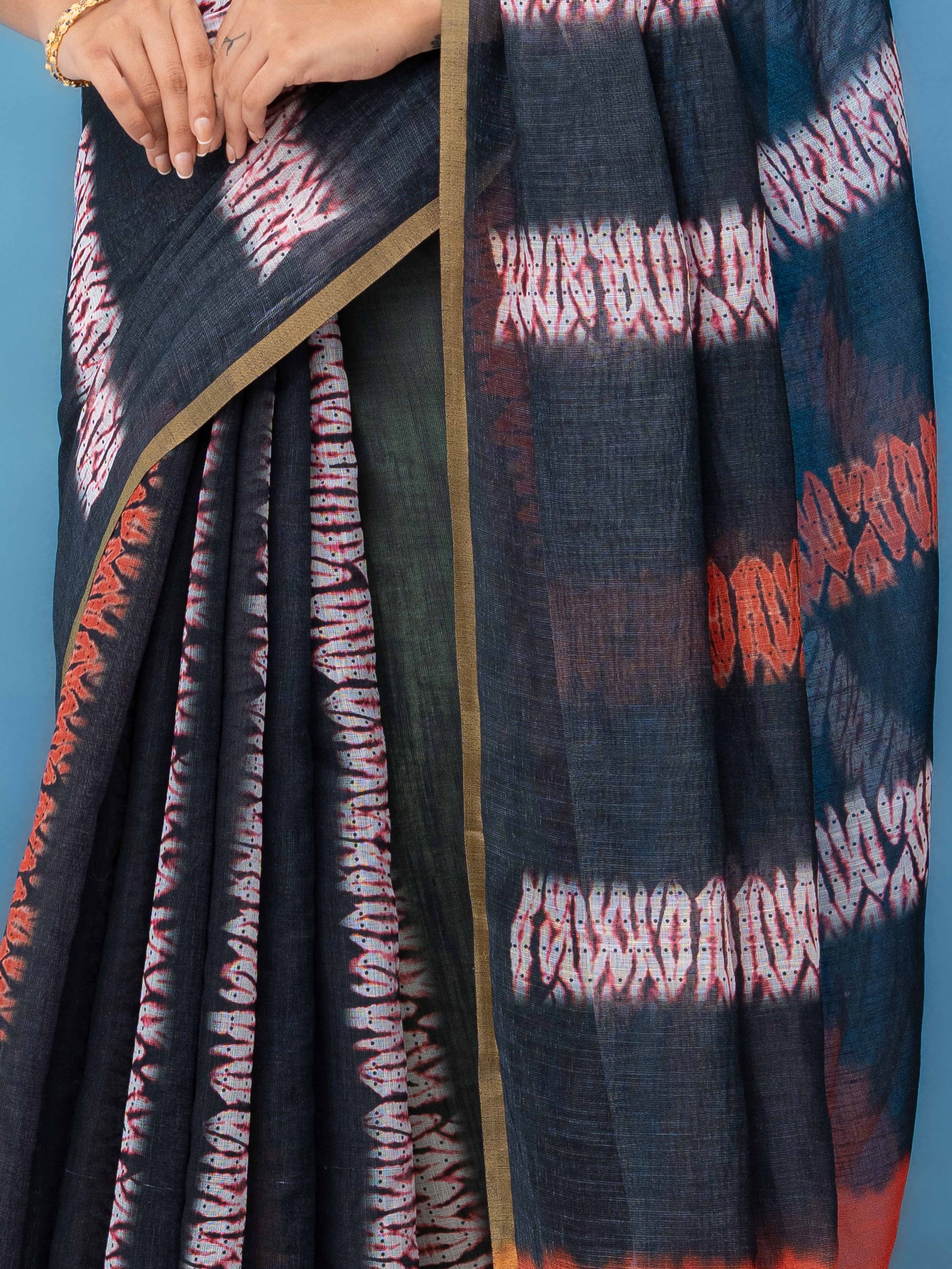 Black Cotton Linen Saree