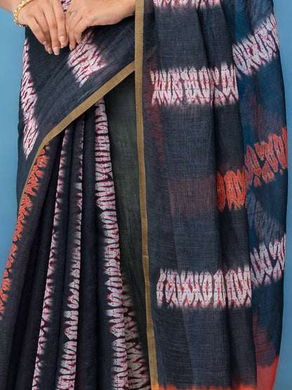 Black Cotton Linen Saree