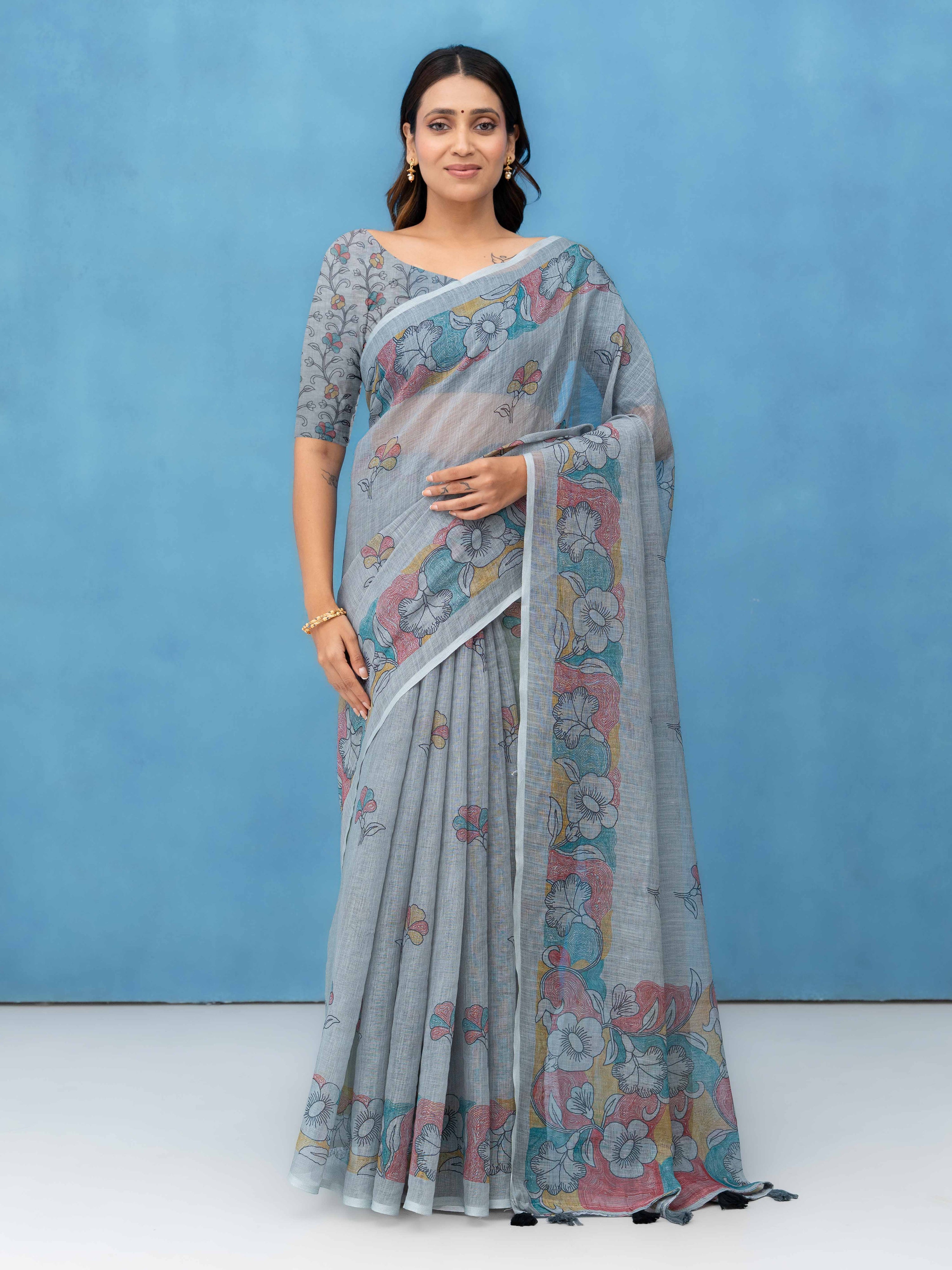 Light Grey Cotton Linen Saree