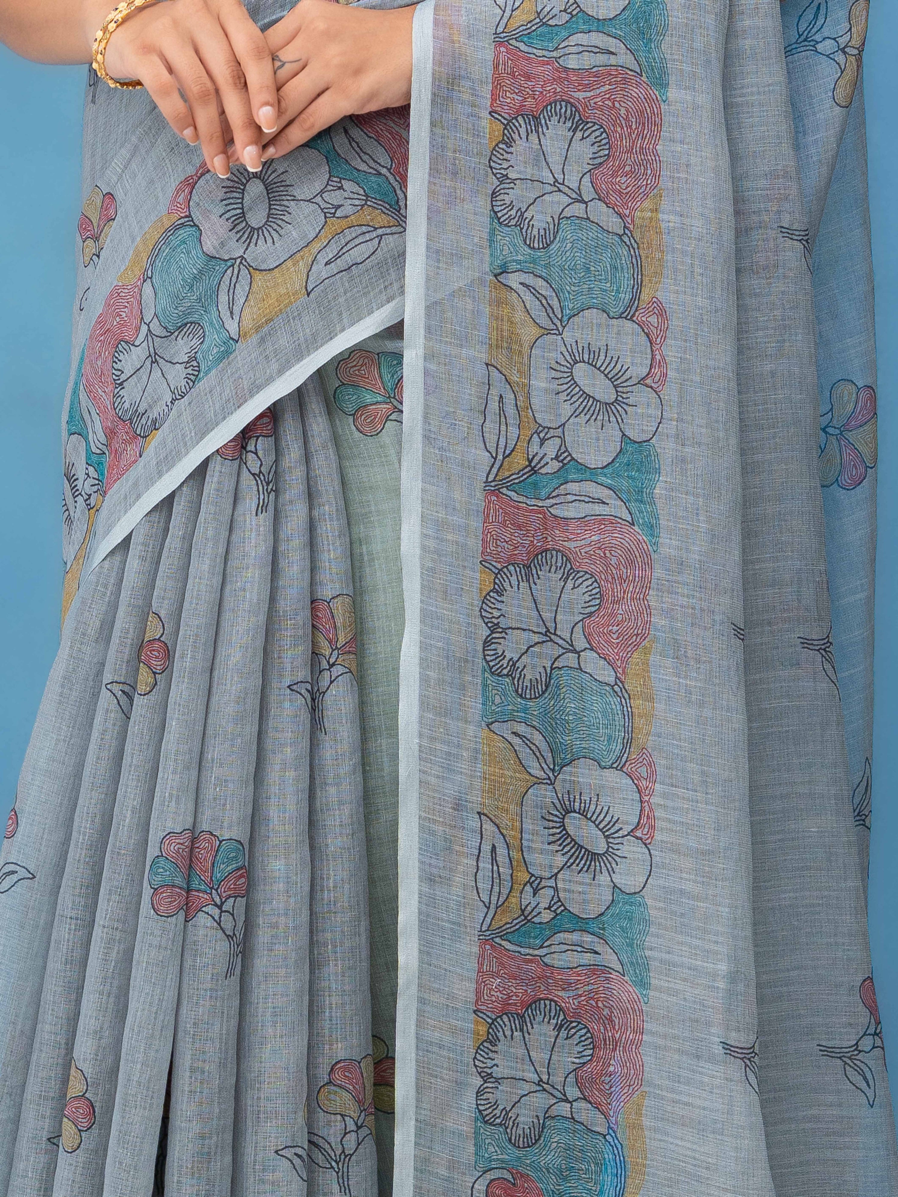 Light Grey Cotton Linen Saree