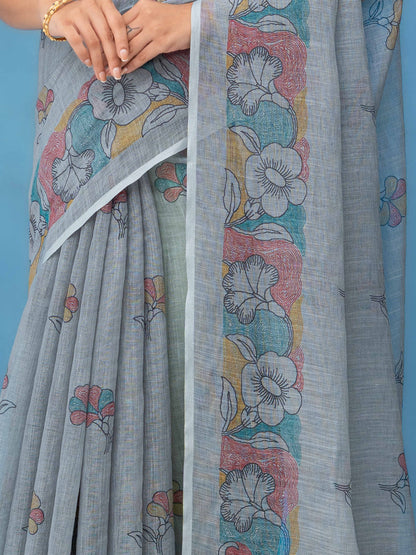 Light Grey Cotton Linen Saree