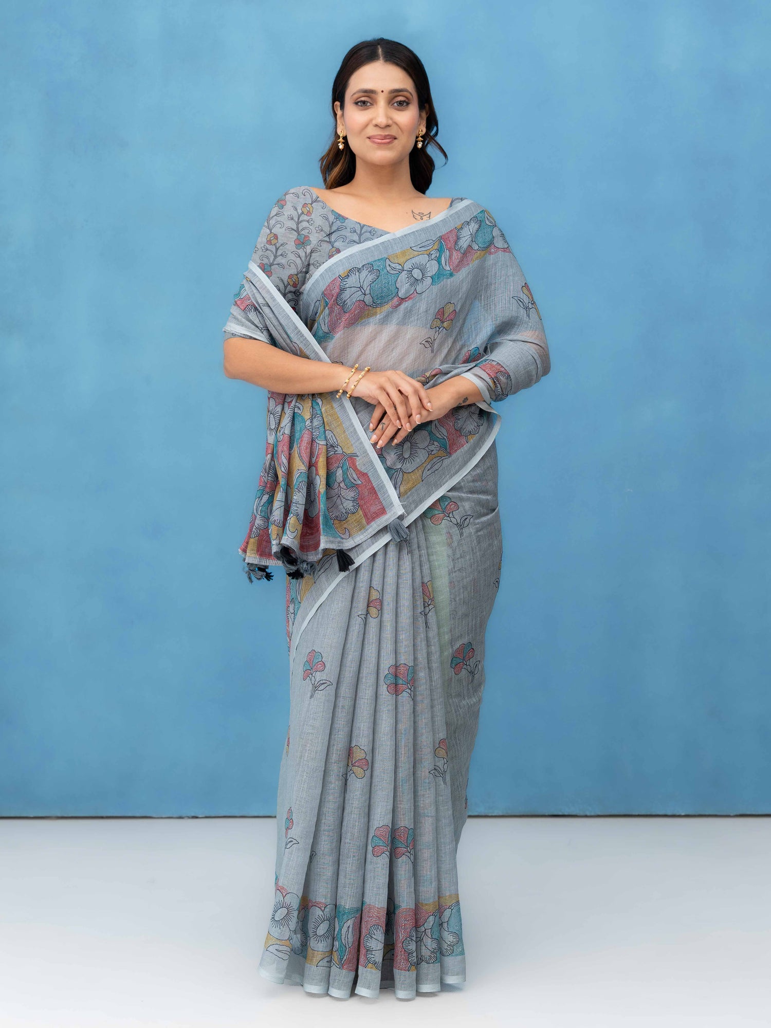 Light Grey Cotton Linen Saree