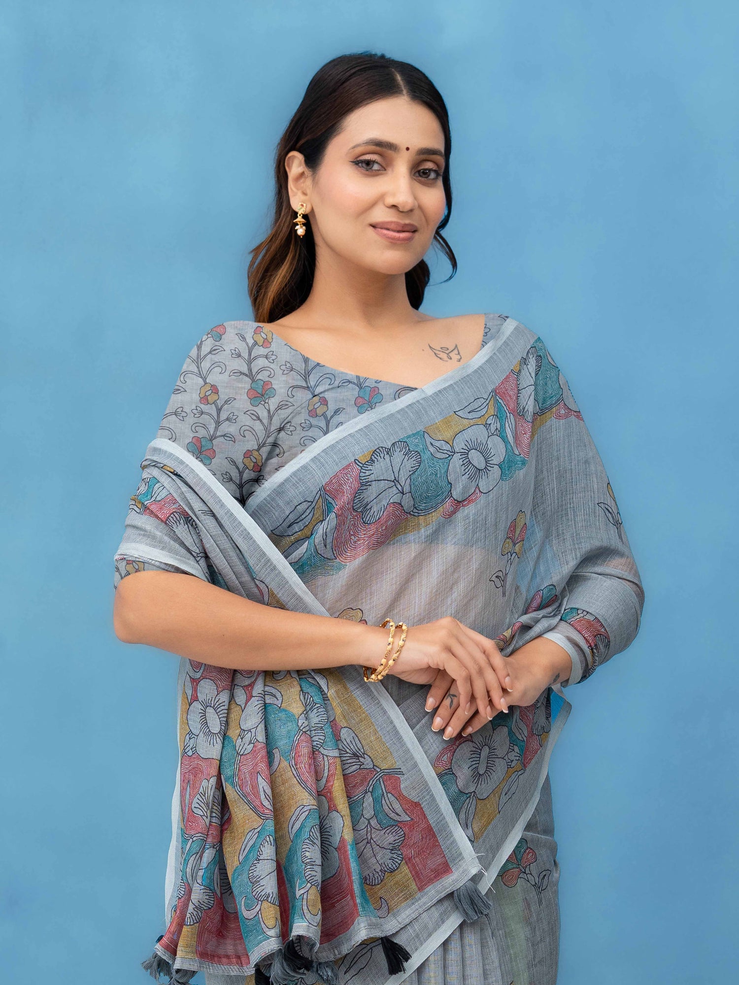 Light Grey Cotton Linen Saree