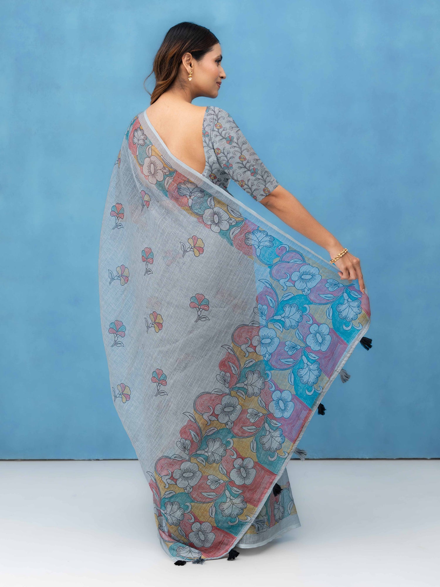 Light Grey Cotton Linen Saree