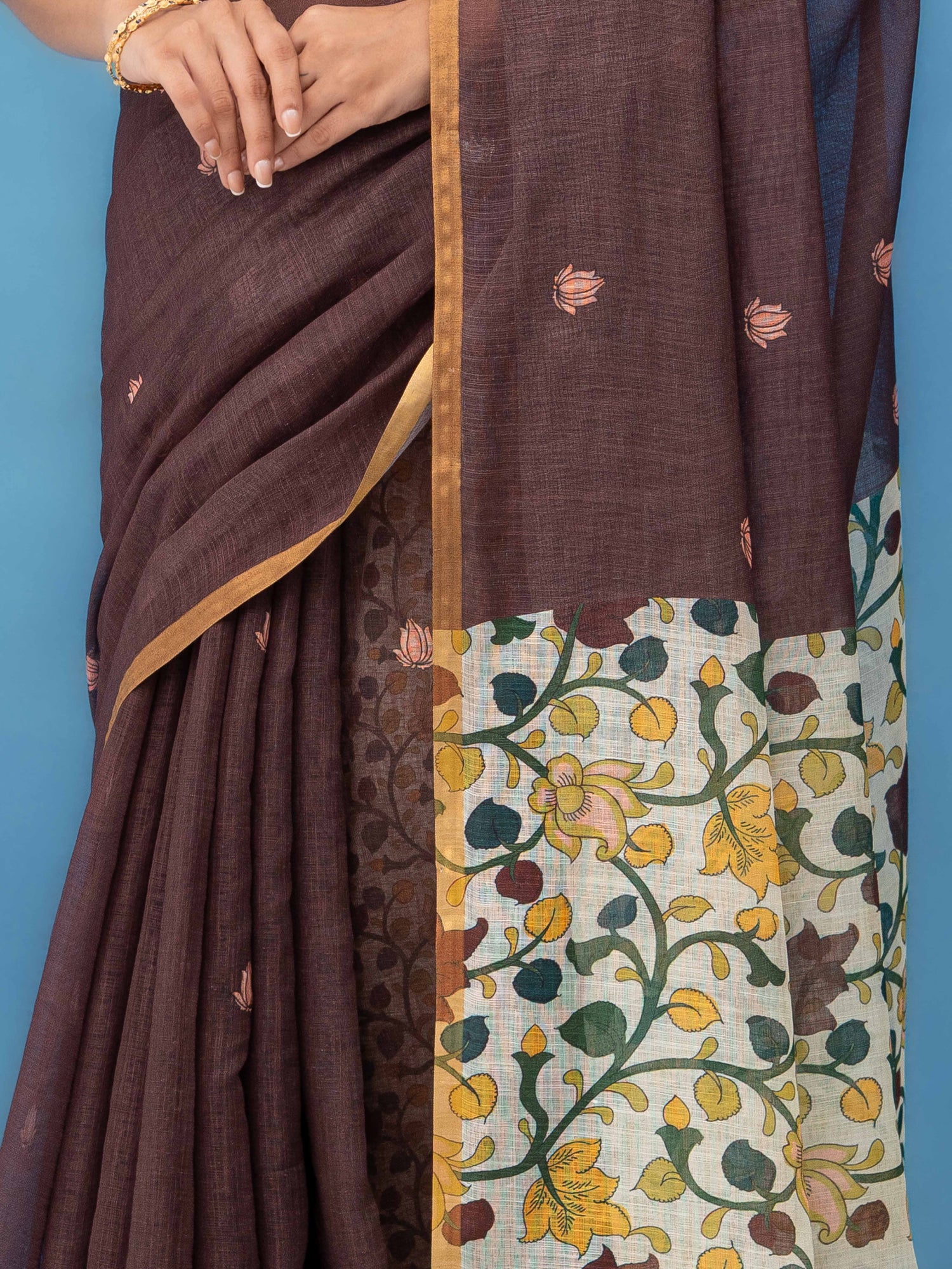 Brown Cotton Linen Saree