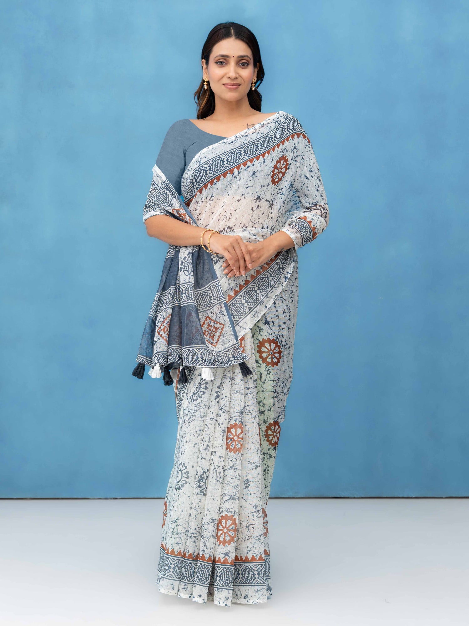 Off-White Cotton Linen Saree