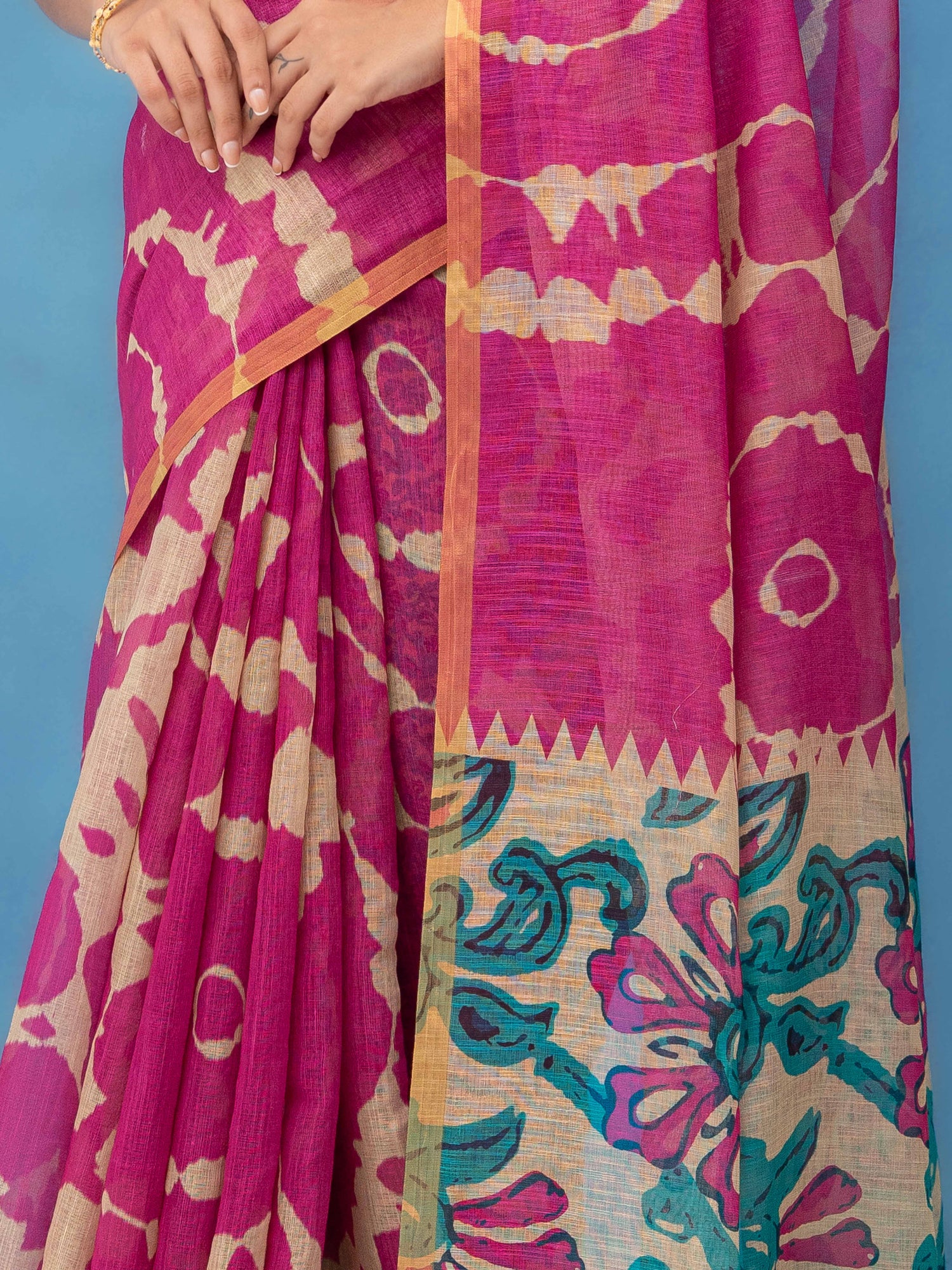 Pink Cotton Linen Saree