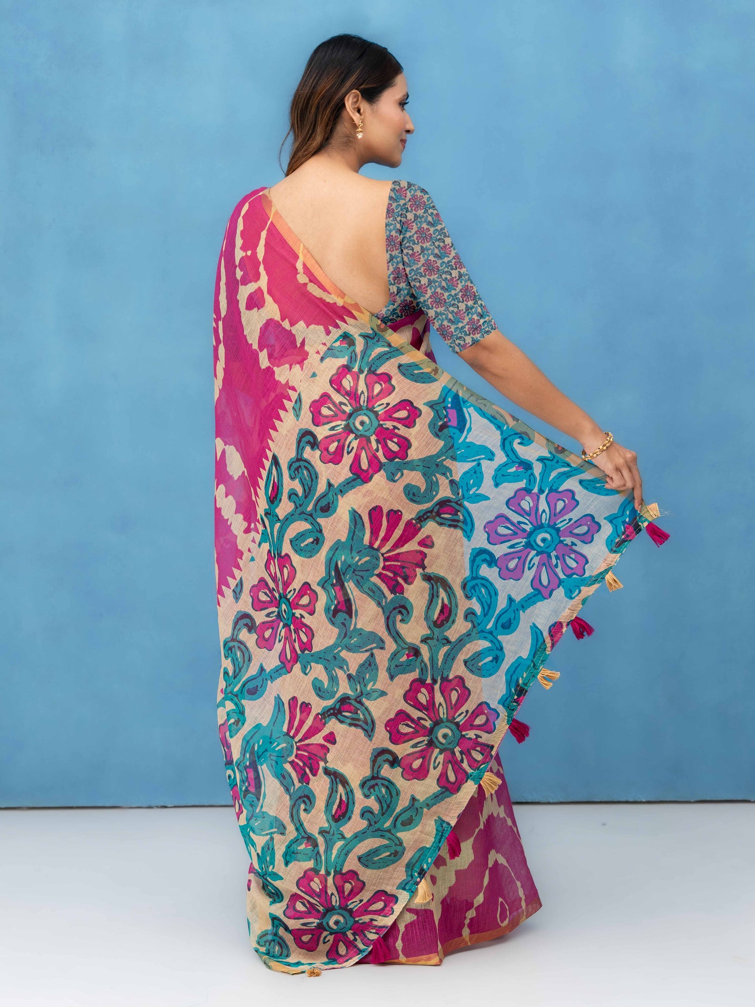 Pink Cotton Linen Saree