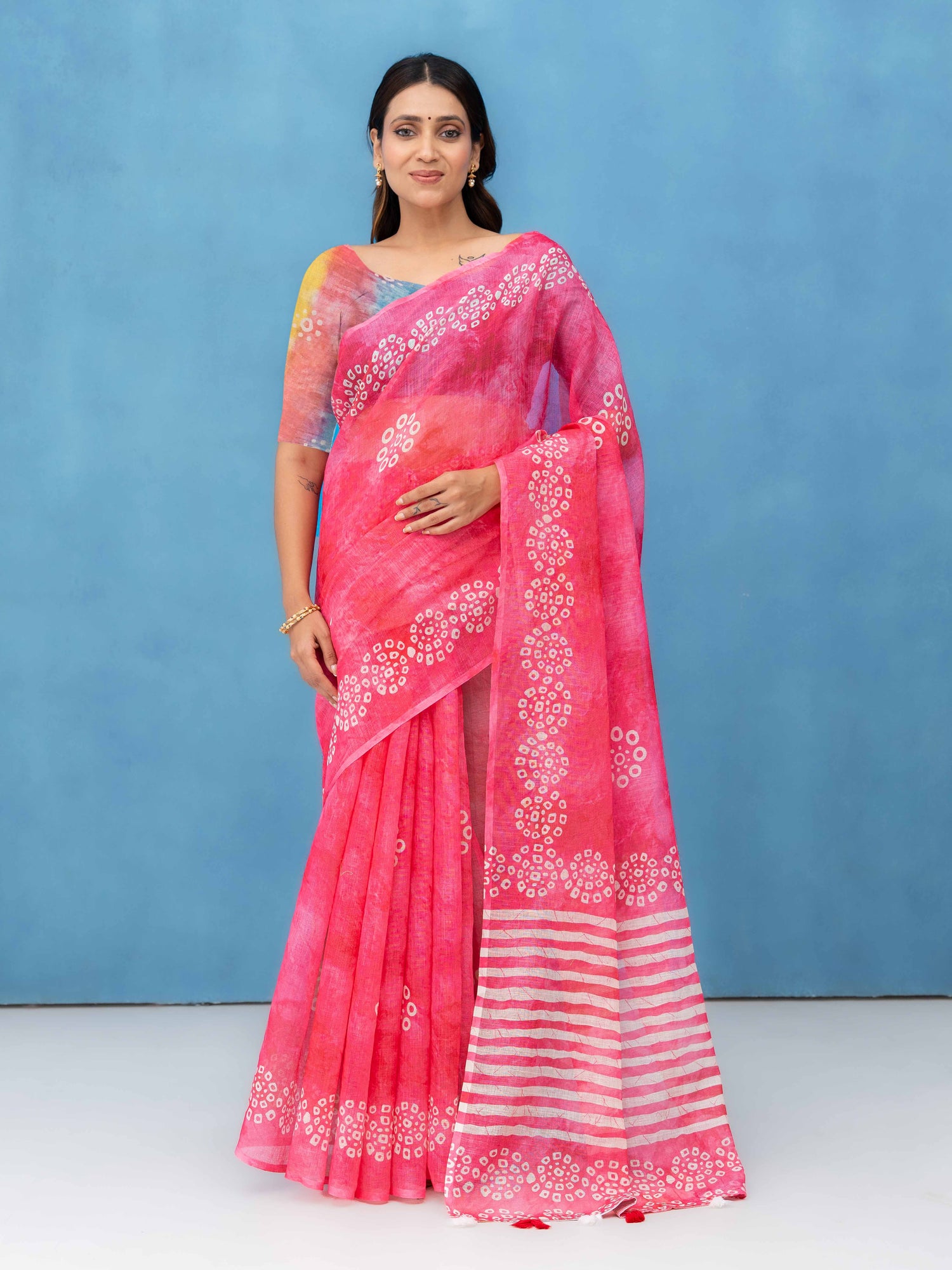 Pink Cotton Linen Saree