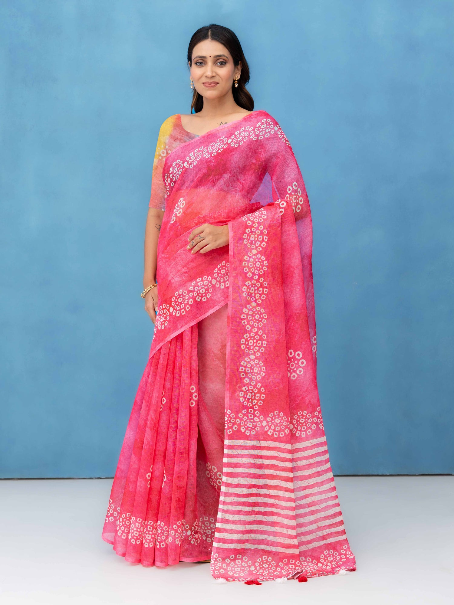 Pink Cotton Linen Saree