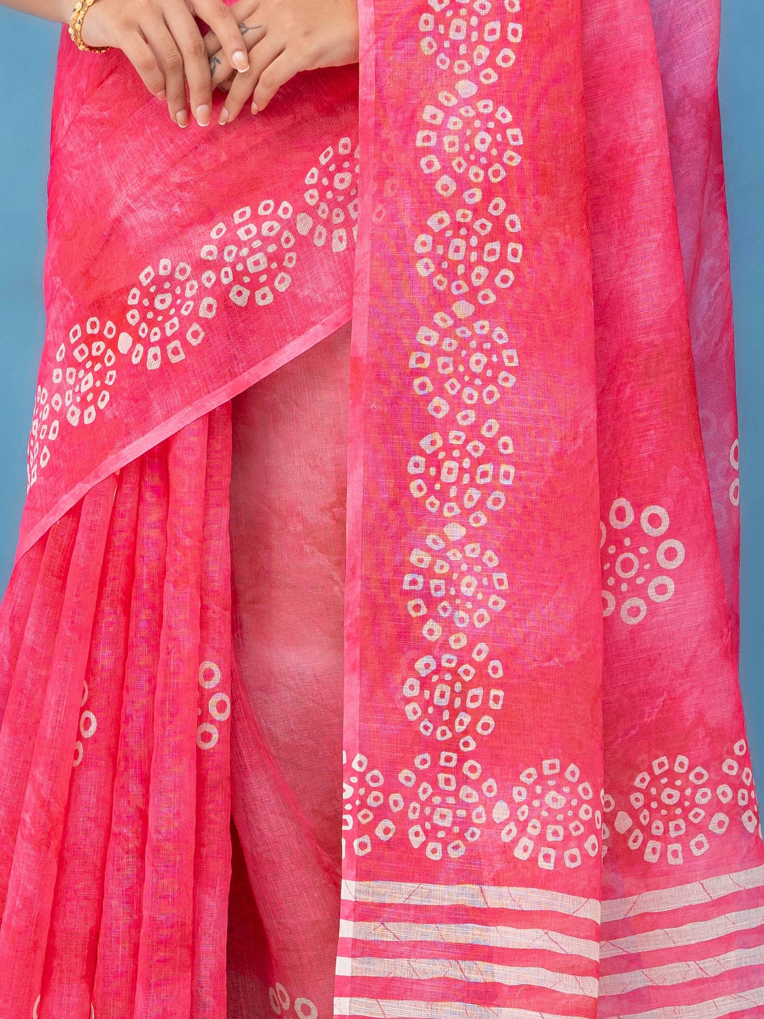 Pink Cotton Linen Saree