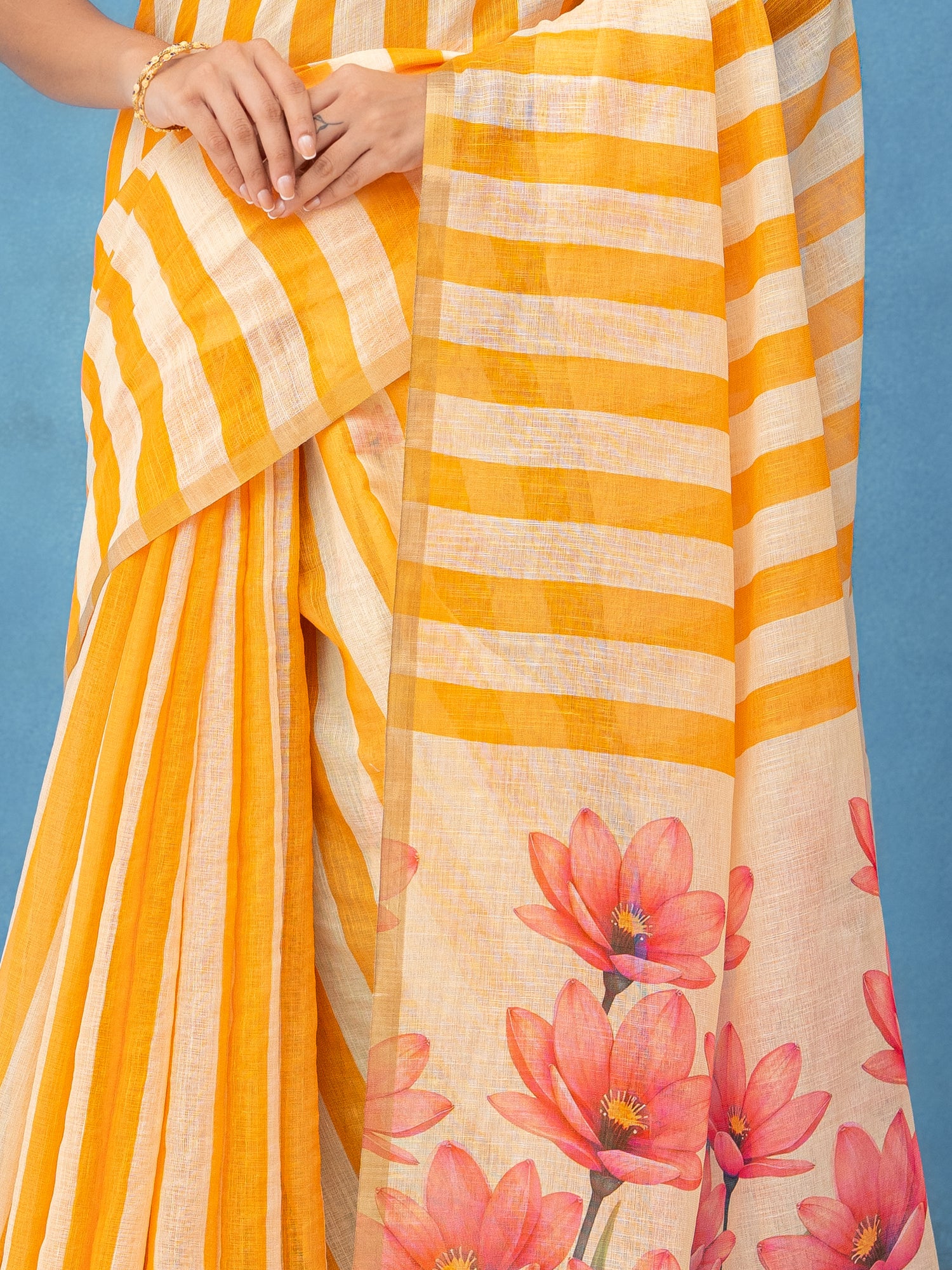 Beige Cotton Linen Saree