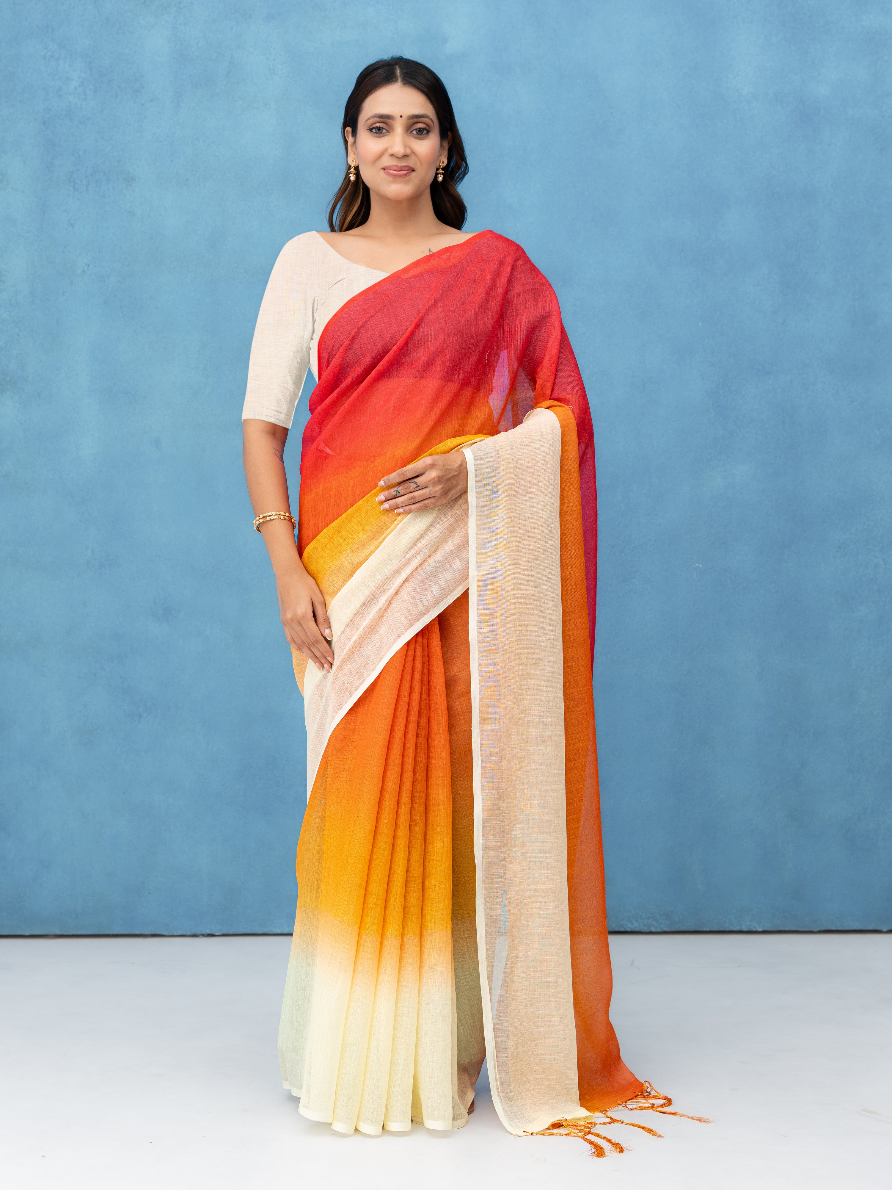 Yellow Cotton Linen Saree