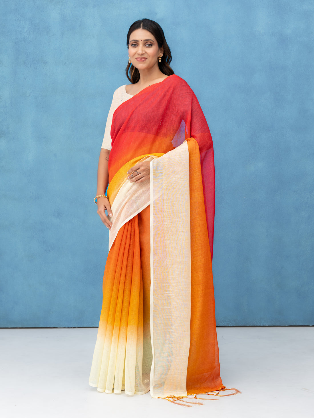 Yellow Cotton Linen Saree