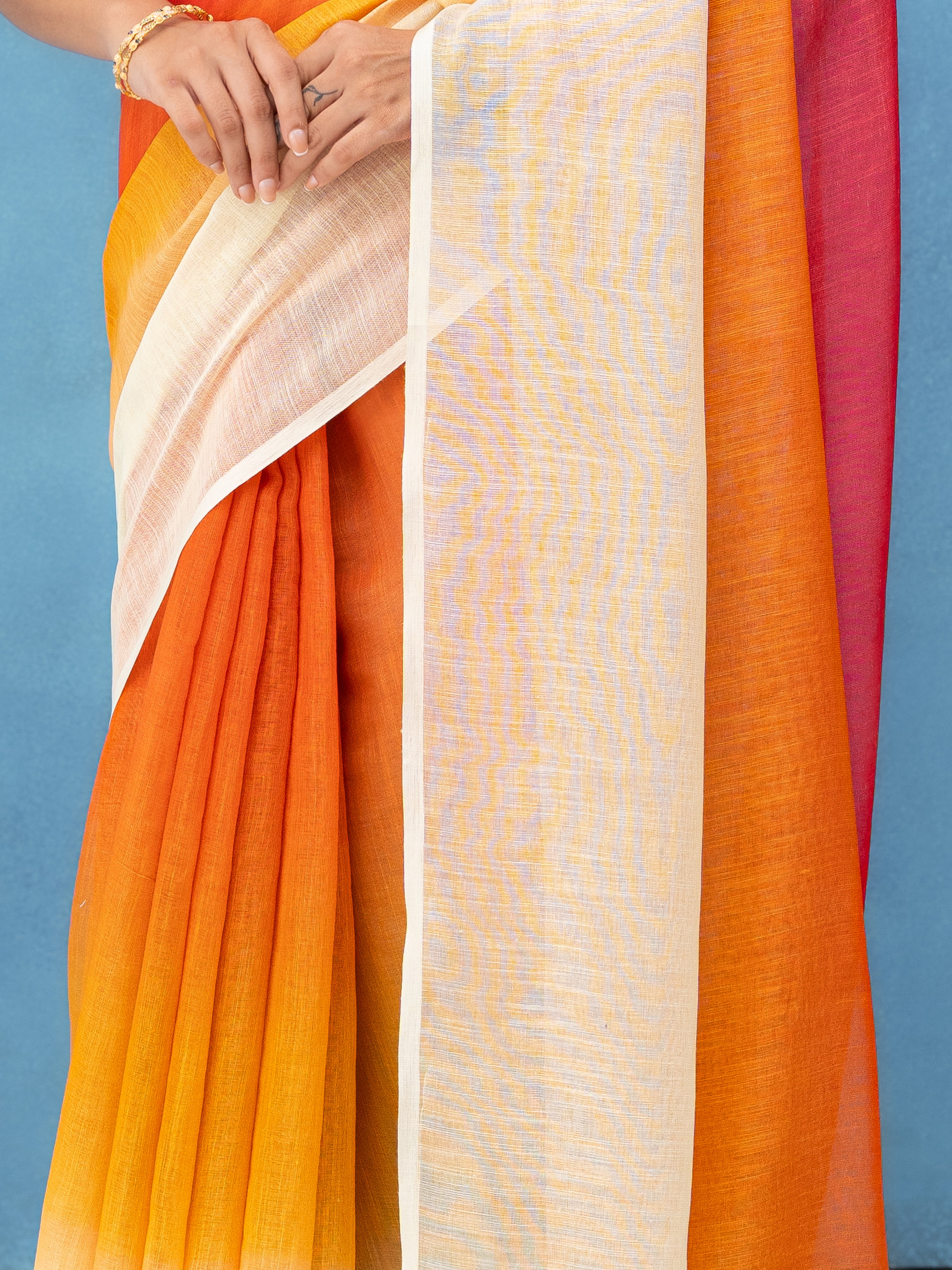 Yellow Cotton Linen Saree