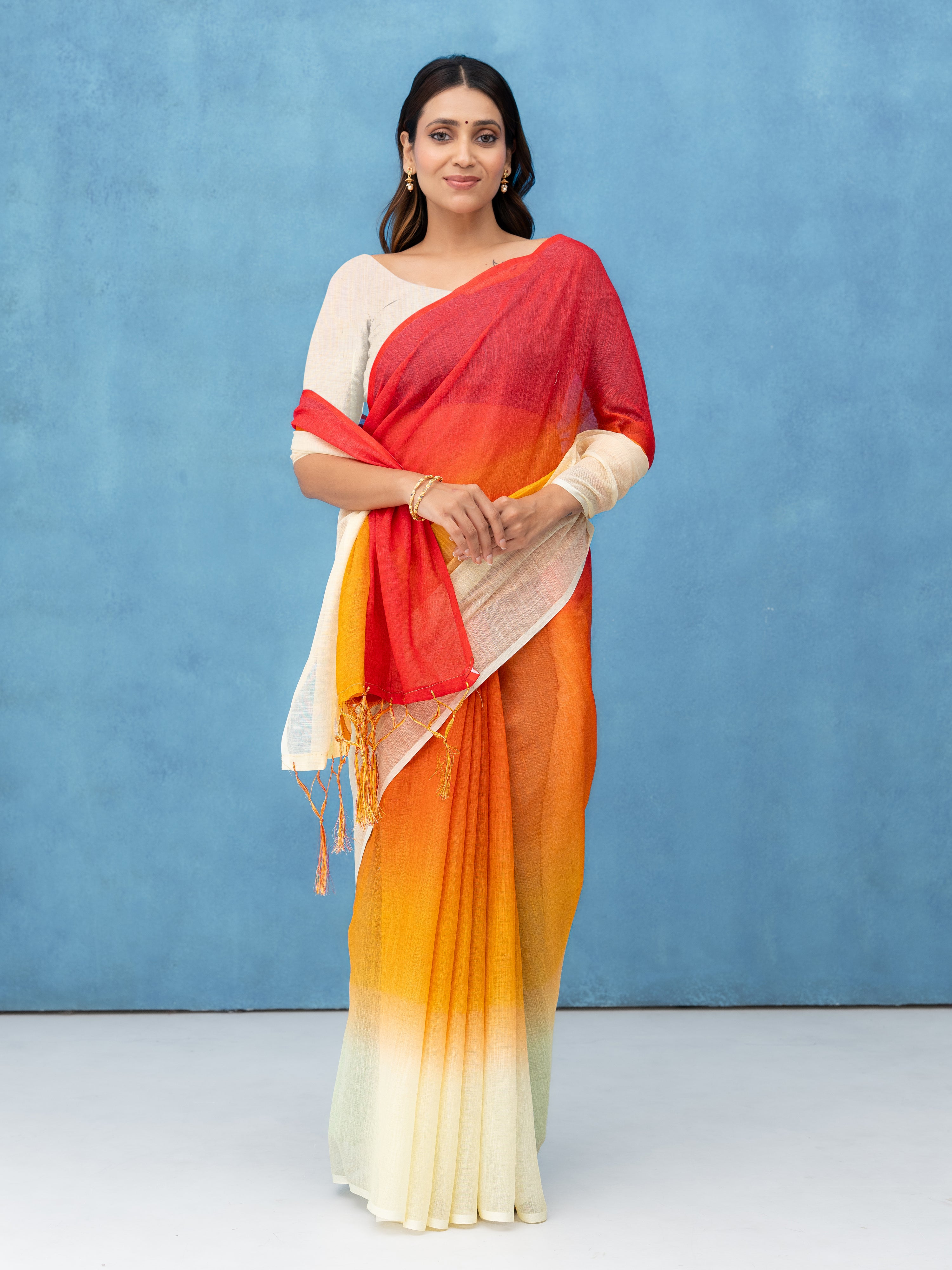 Yellow Cotton Linen Saree