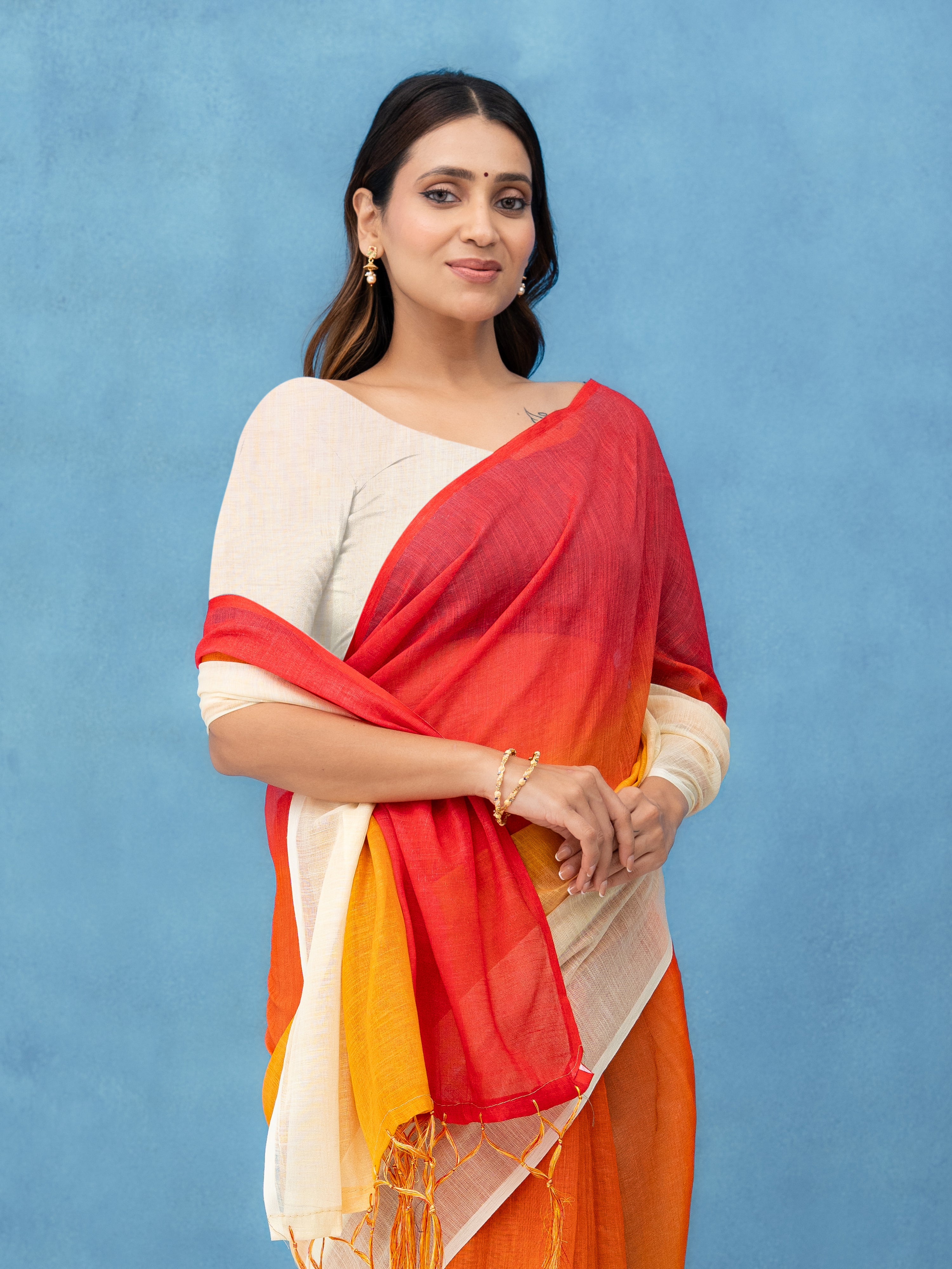 Yellow Cotton Linen Saree