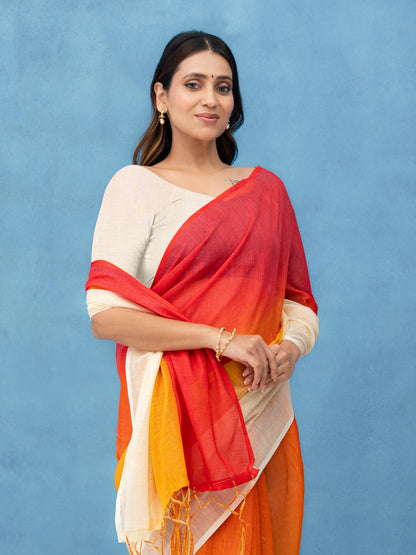 Yellow Cotton Linen Saree