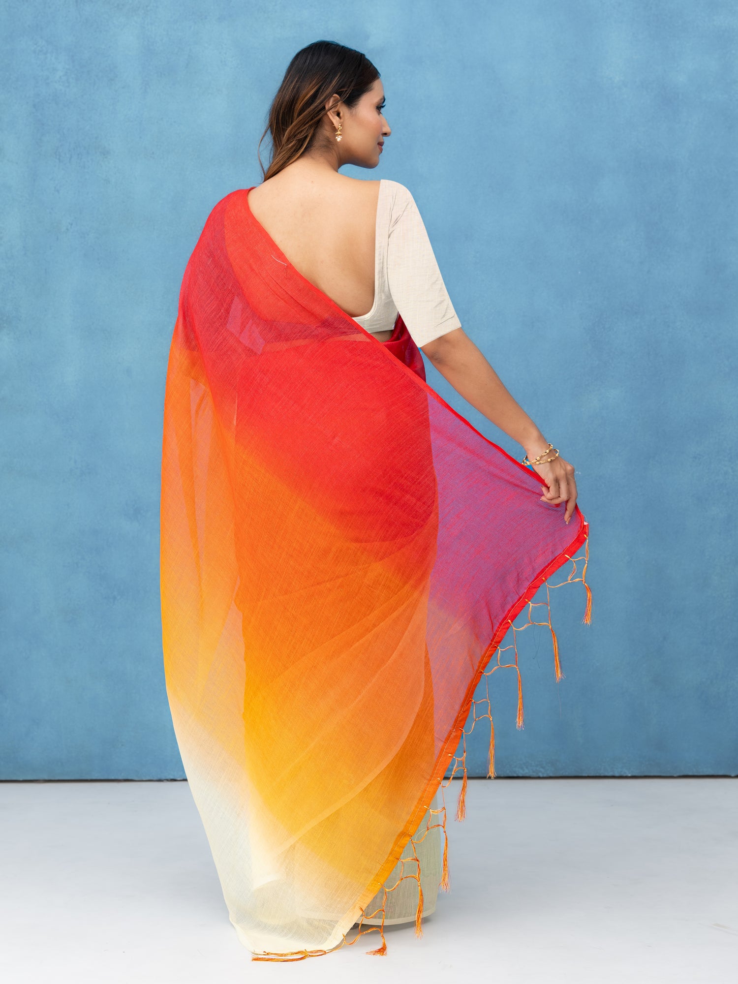 Yellow Cotton Linen Saree