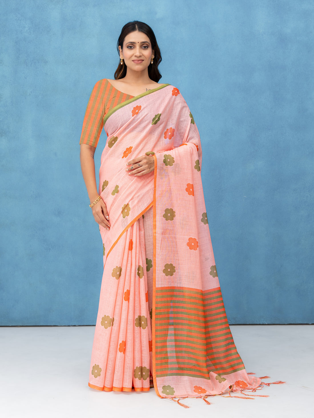 Light Pink Cotton Linen Saree