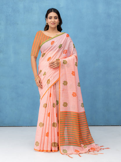 Light Pink Cotton Linen Saree