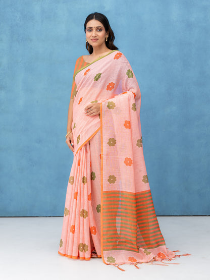 Light Pink Cotton Linen Saree
