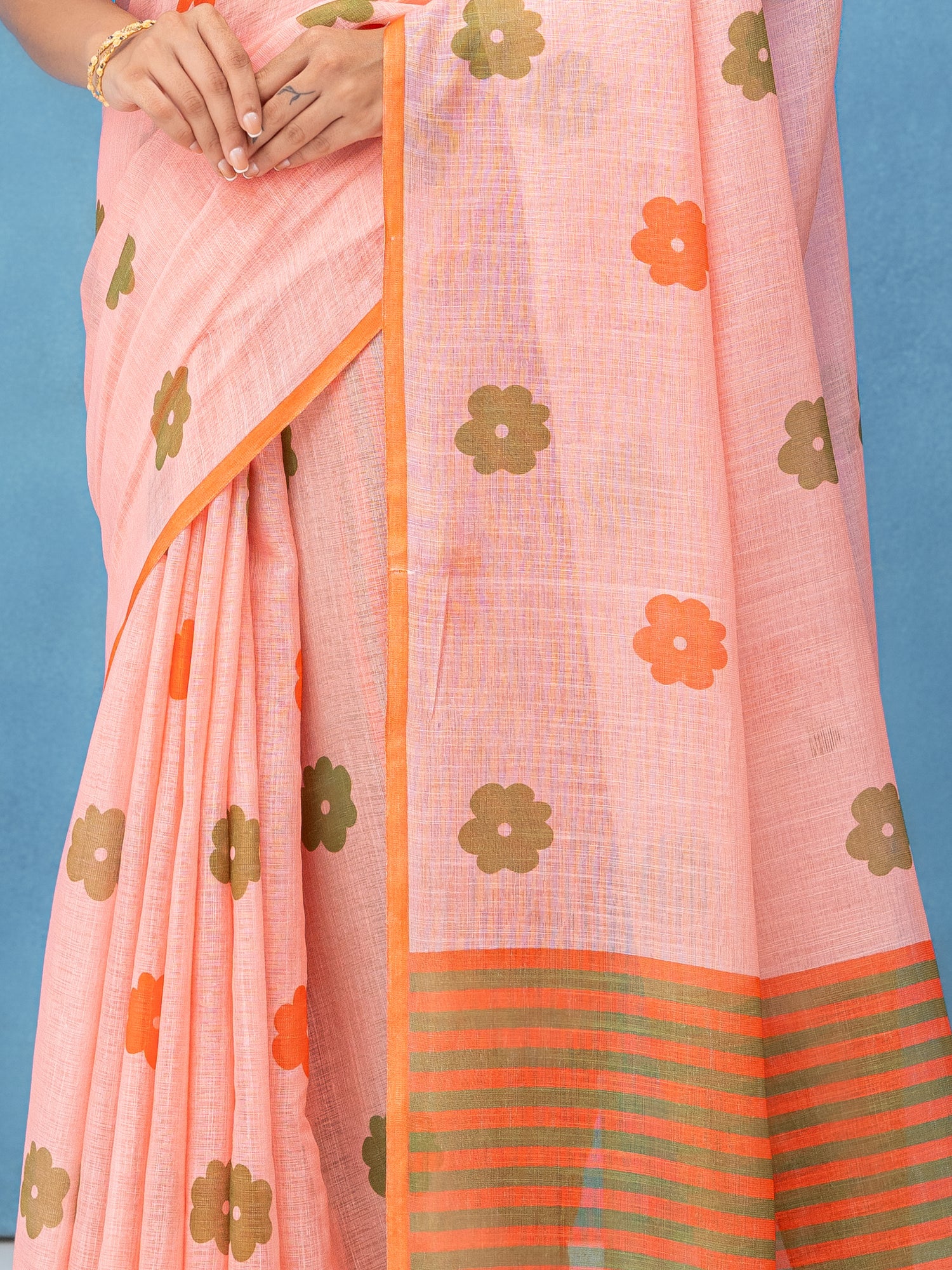 Light Pink Cotton Linen Saree