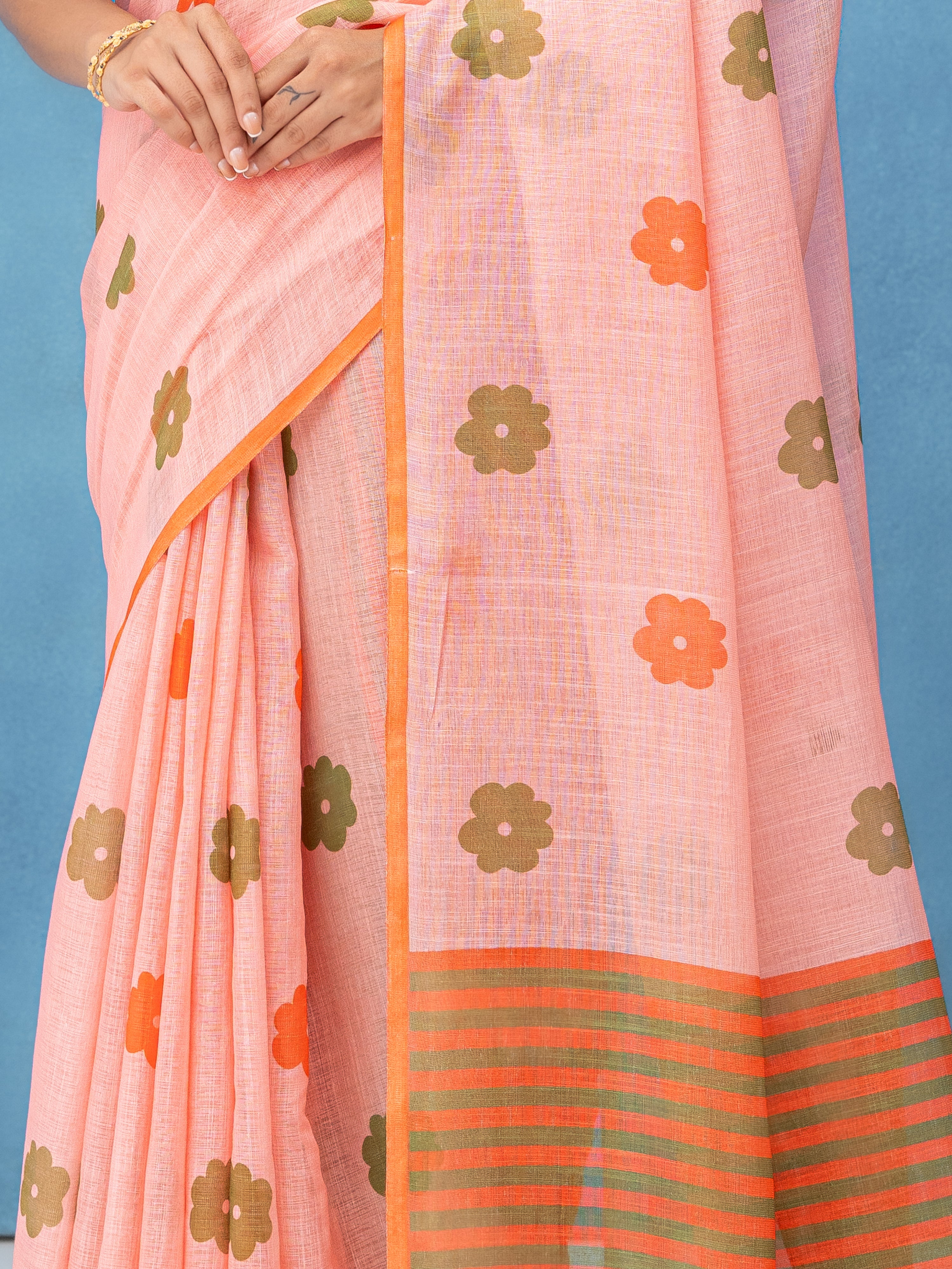 Light Pink Cotton Linen Saree