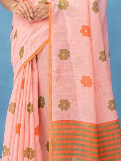 Light Pink Cotton Linen Saree