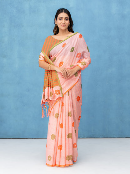 Light Pink Cotton Linen Saree