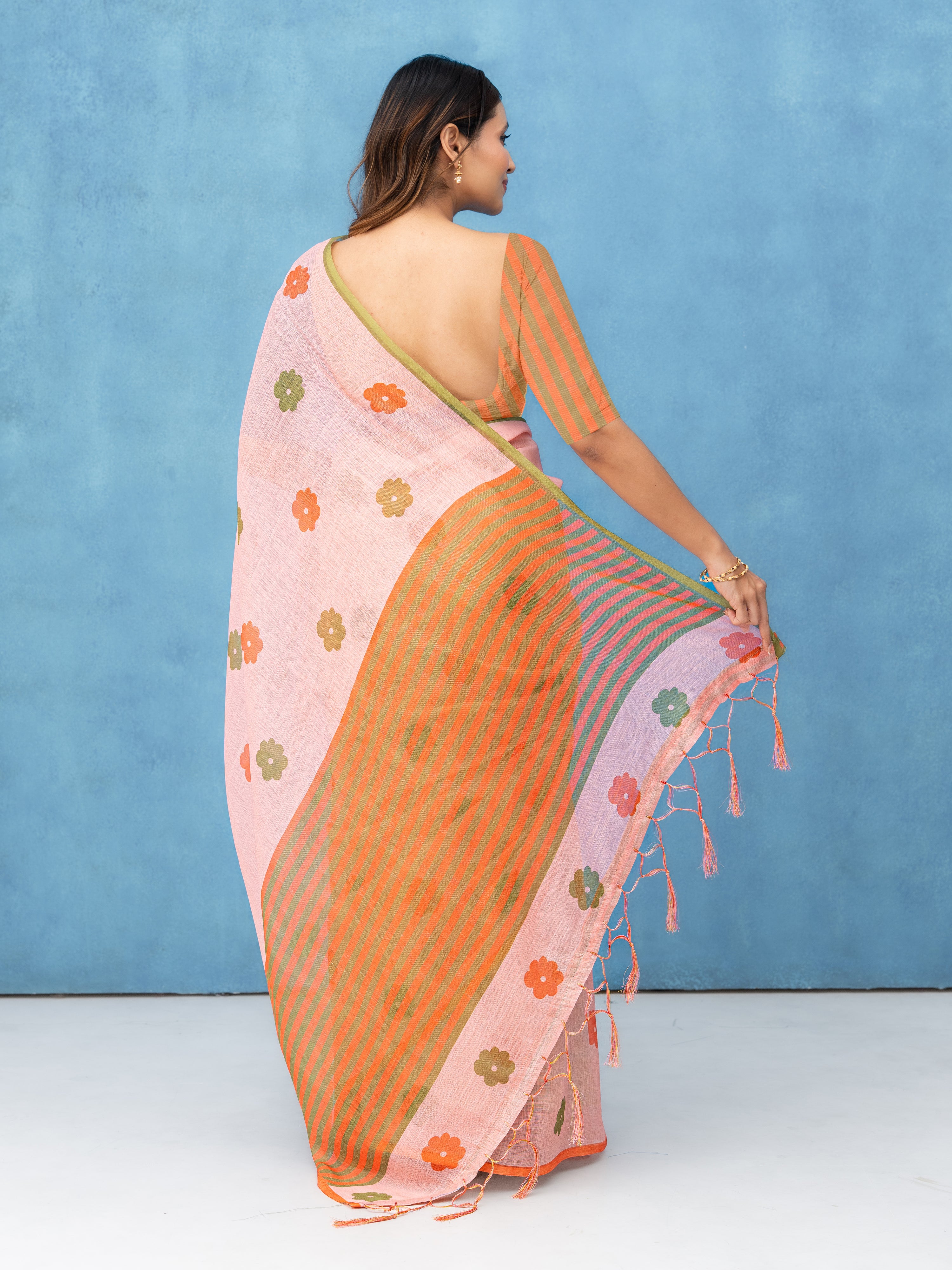 Light Pink Cotton Linen Saree