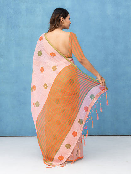 Light Pink Cotton Linen Saree
