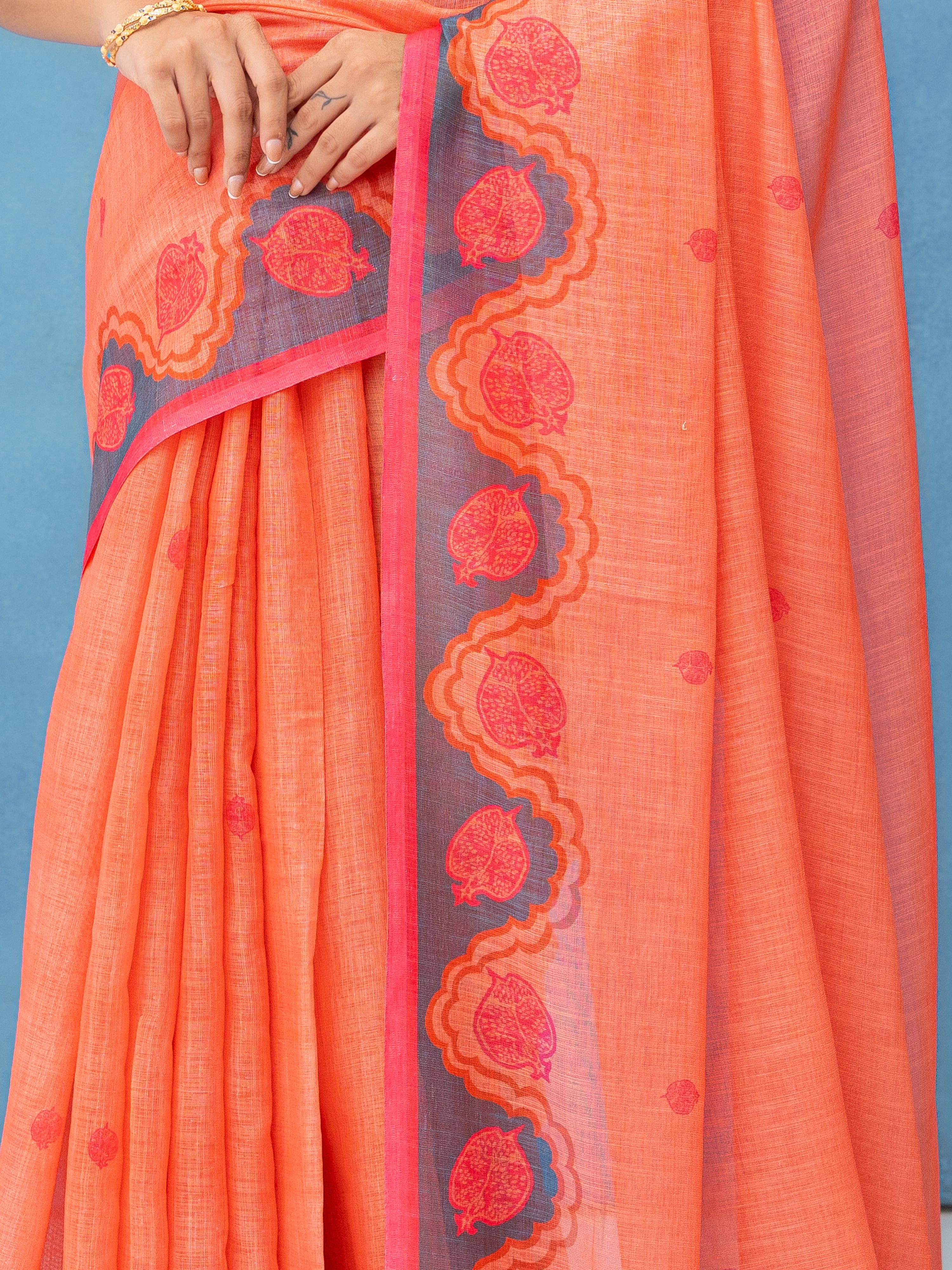Peach Cotton Linen Saree