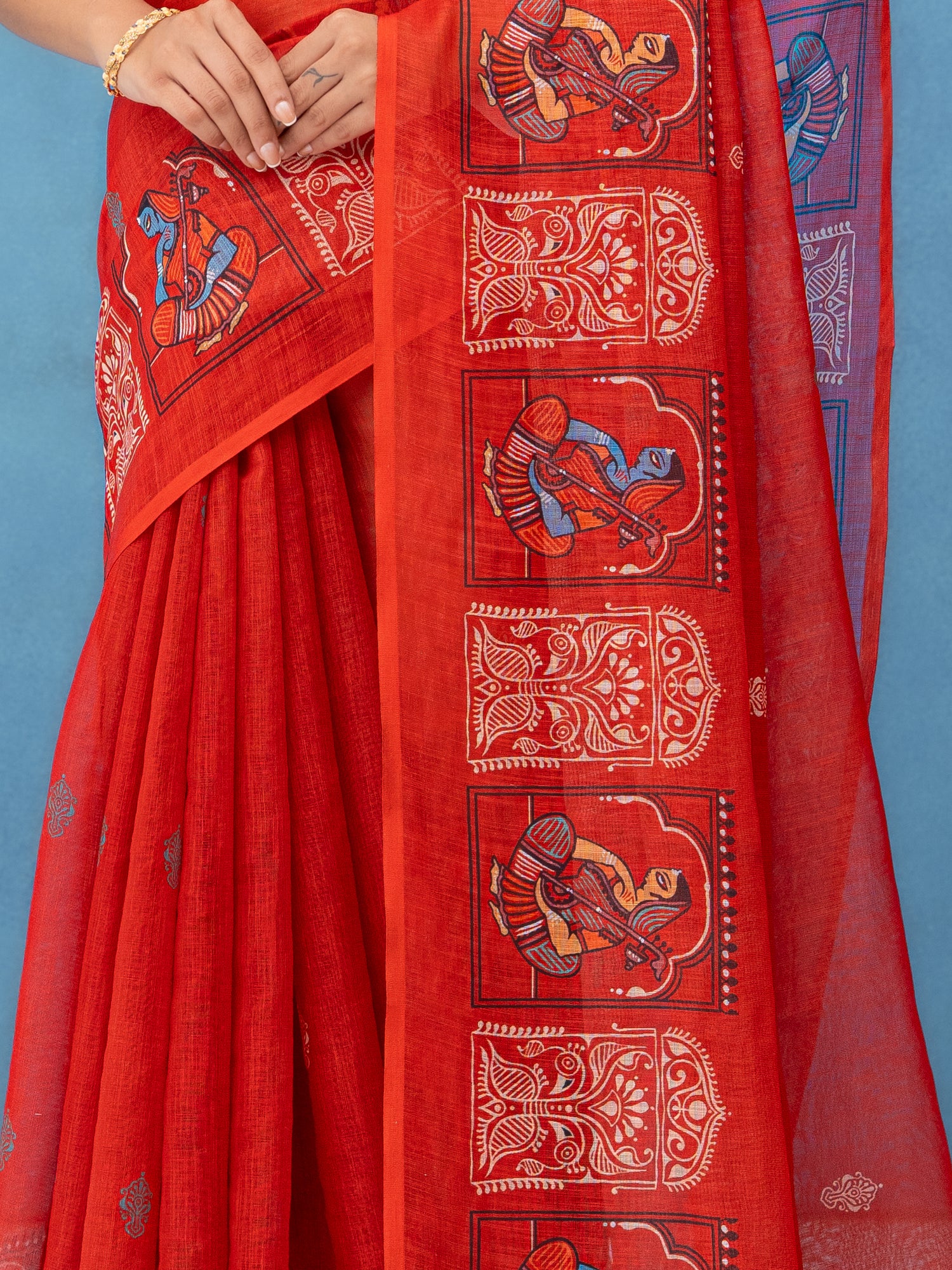 Red Cotton Linen Saree