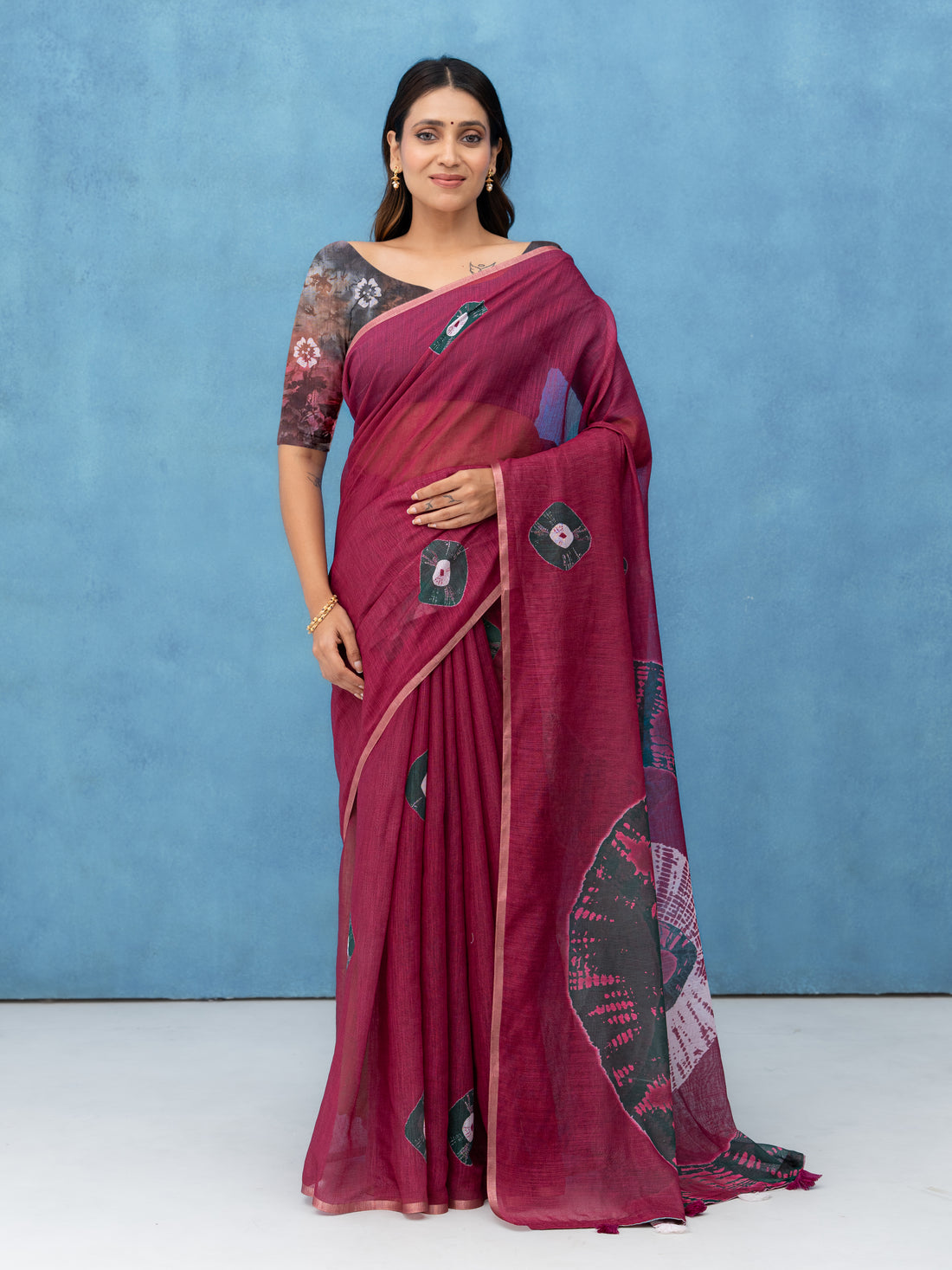 Maroon Cotton Linen Saree
