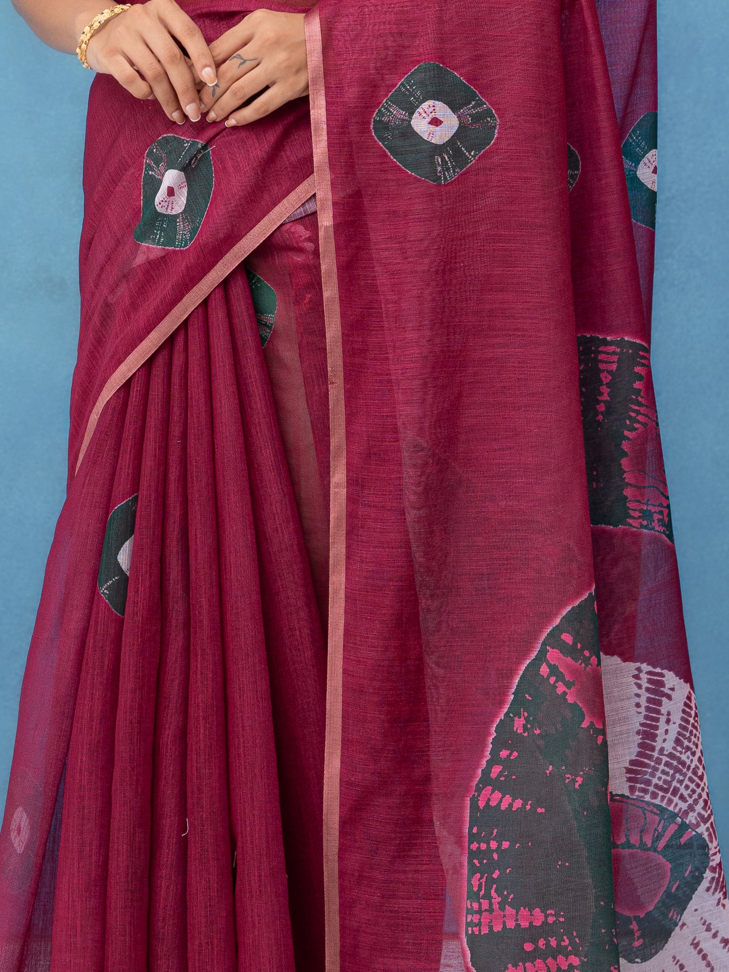Maroon Cotton Linen Saree