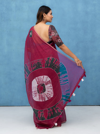 Maroon Cotton Linen Saree