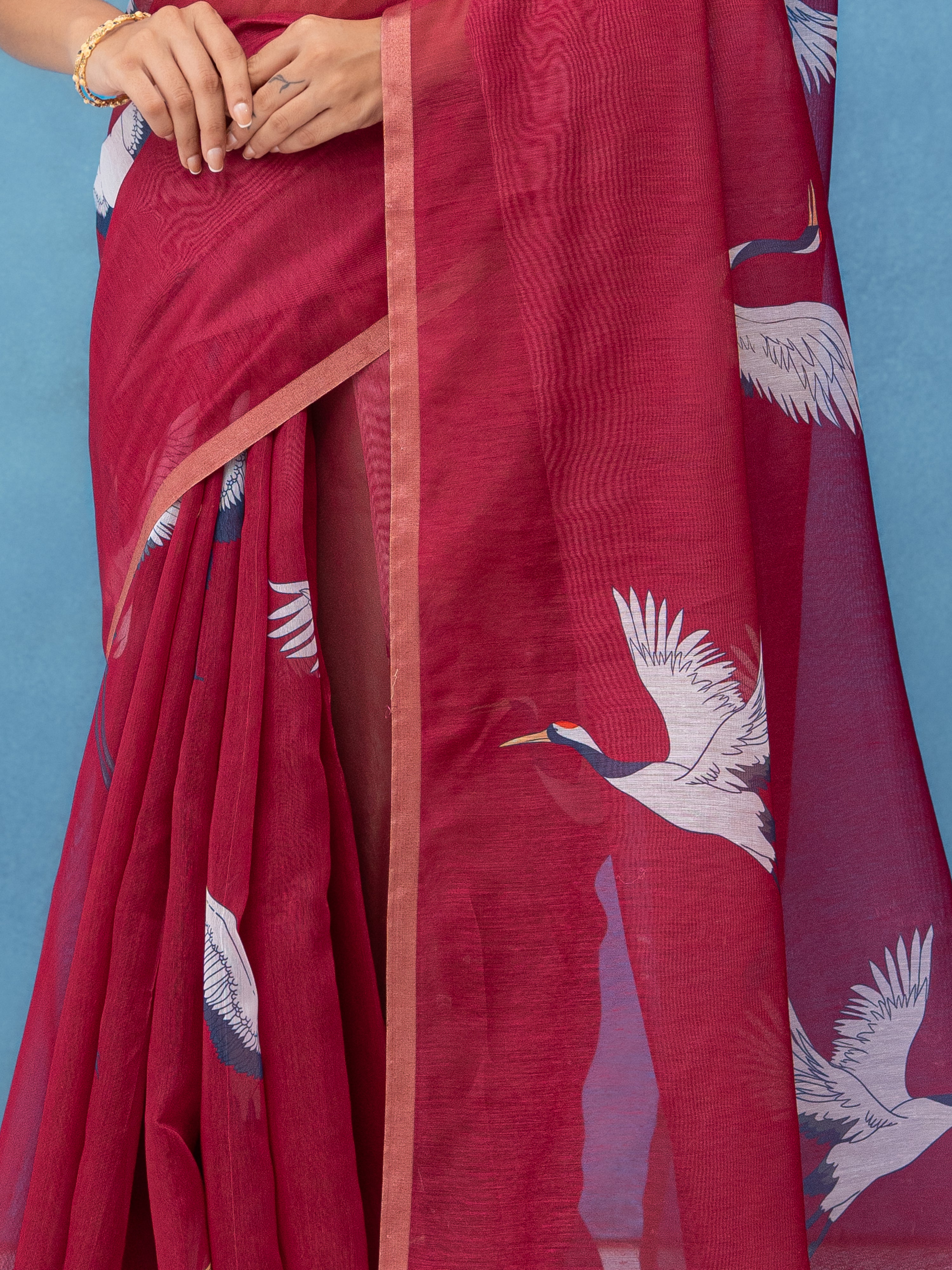 Maroon Cotton Linen Saree