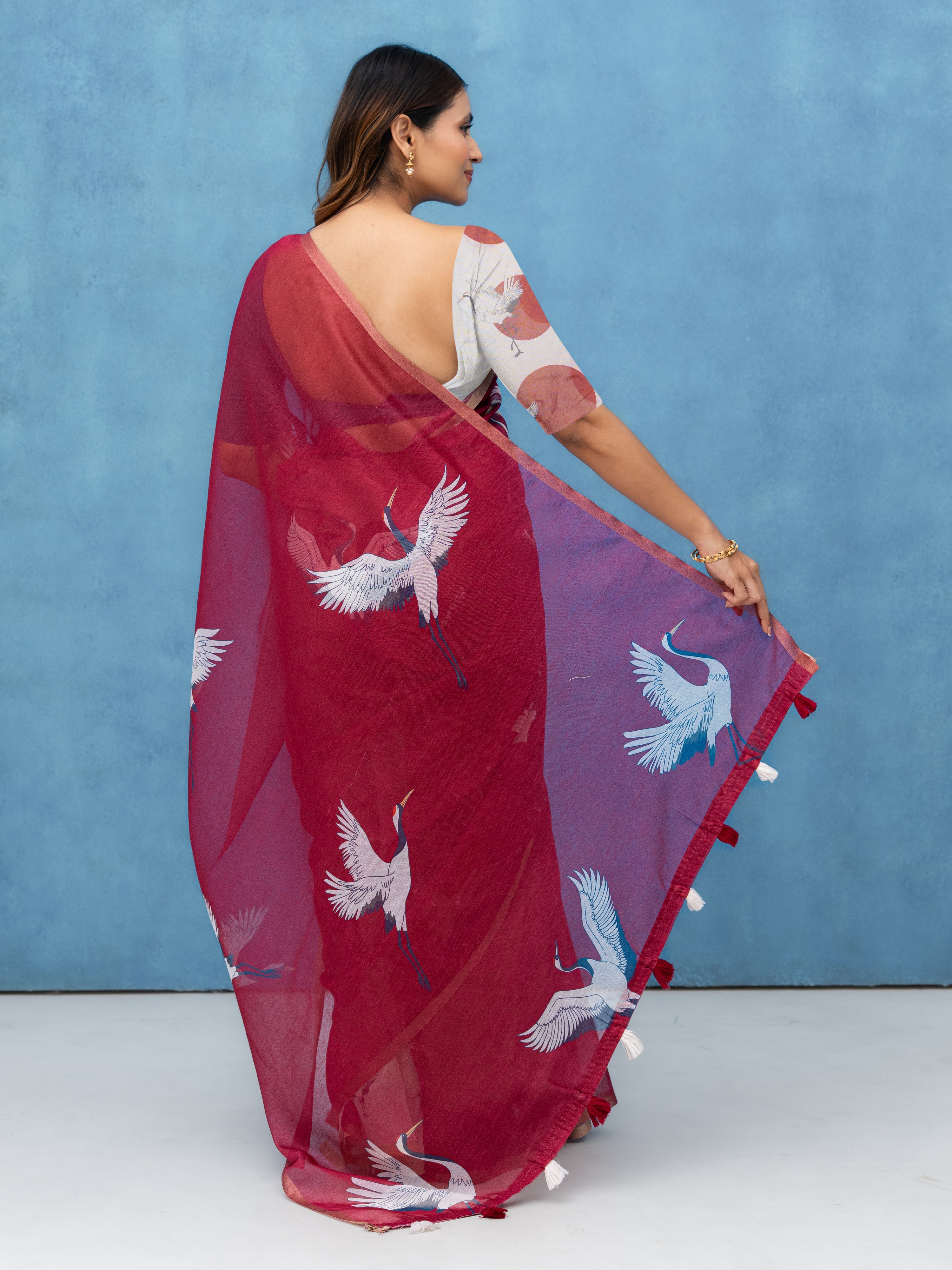 Maroon Cotton Linen Saree