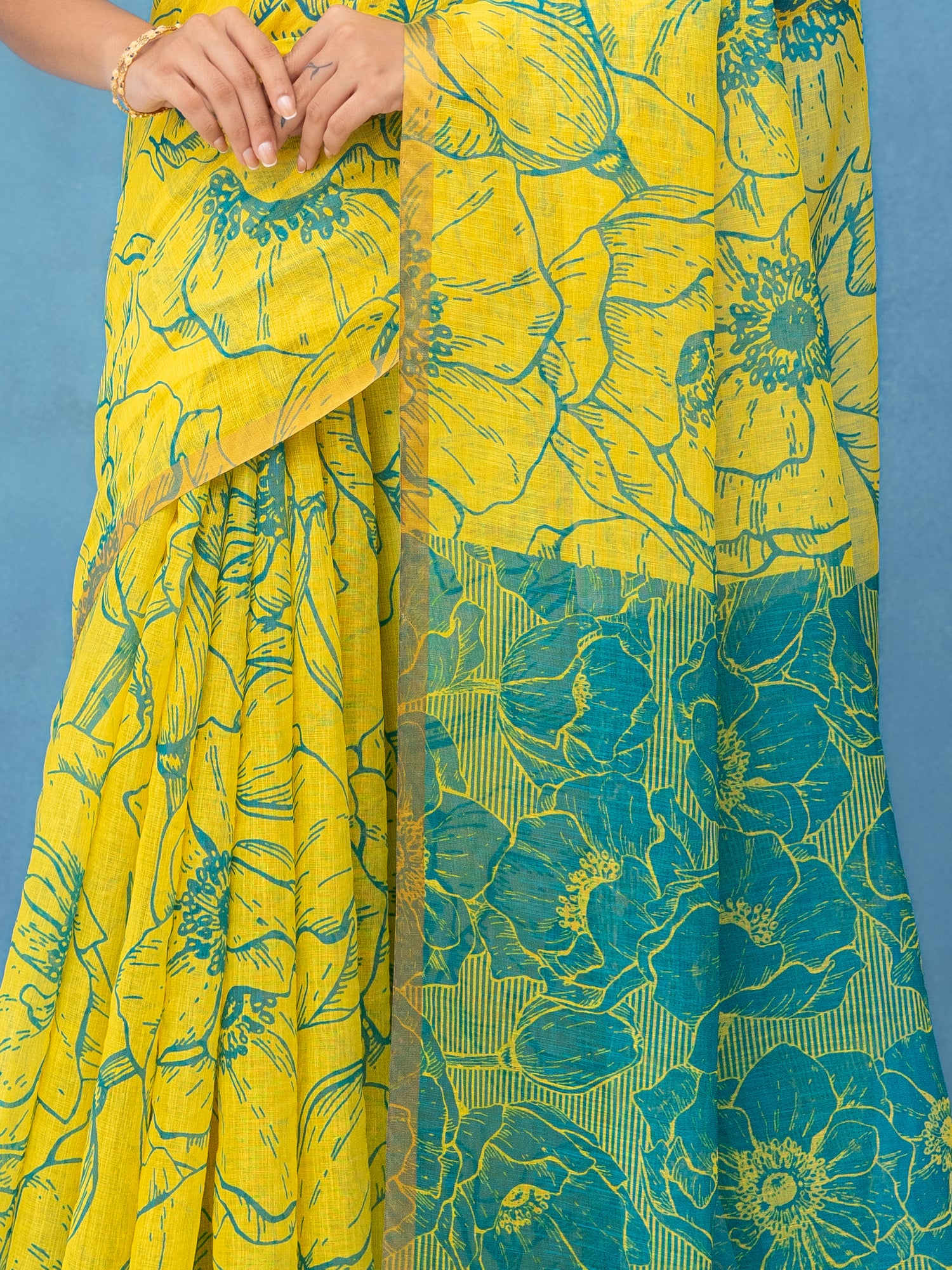 Yellow Cotton Linen Saree